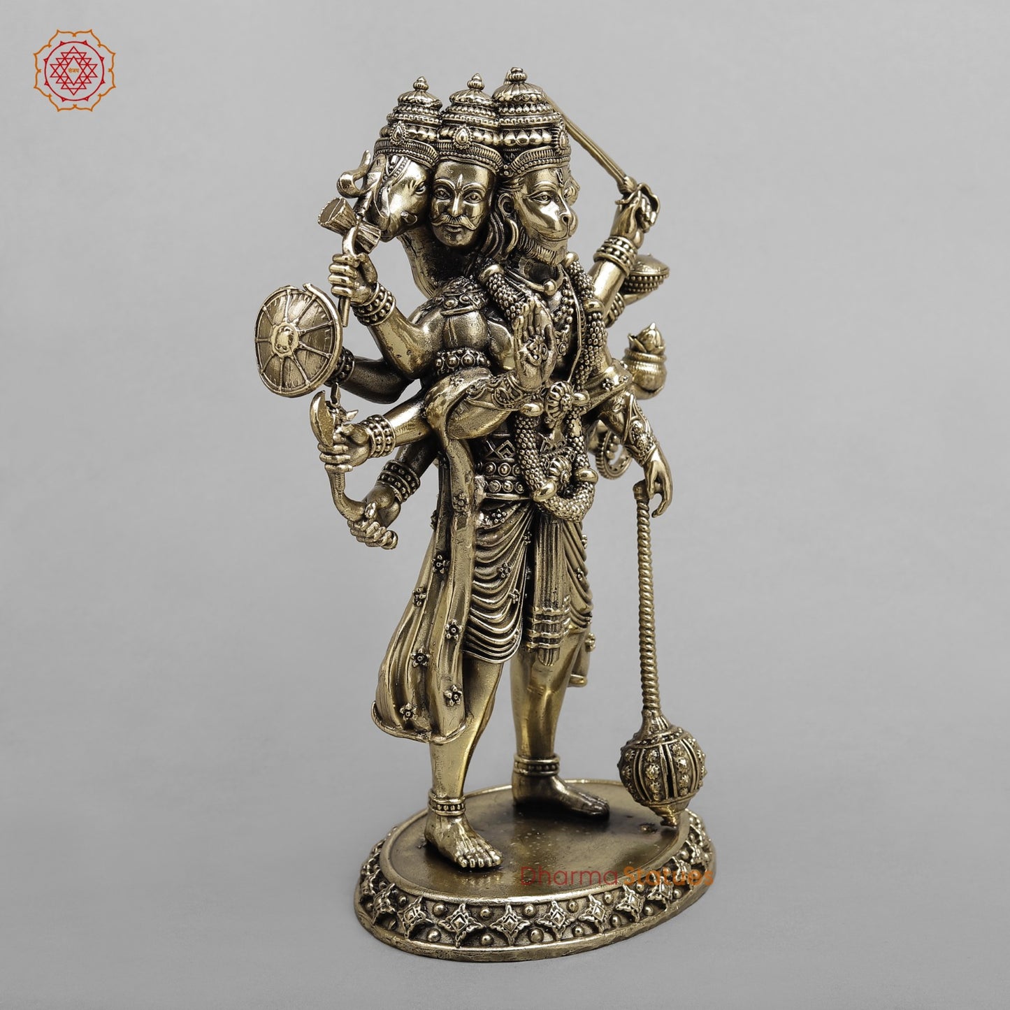 Brass Panchmukhi Hanuman Standing Fine 10”