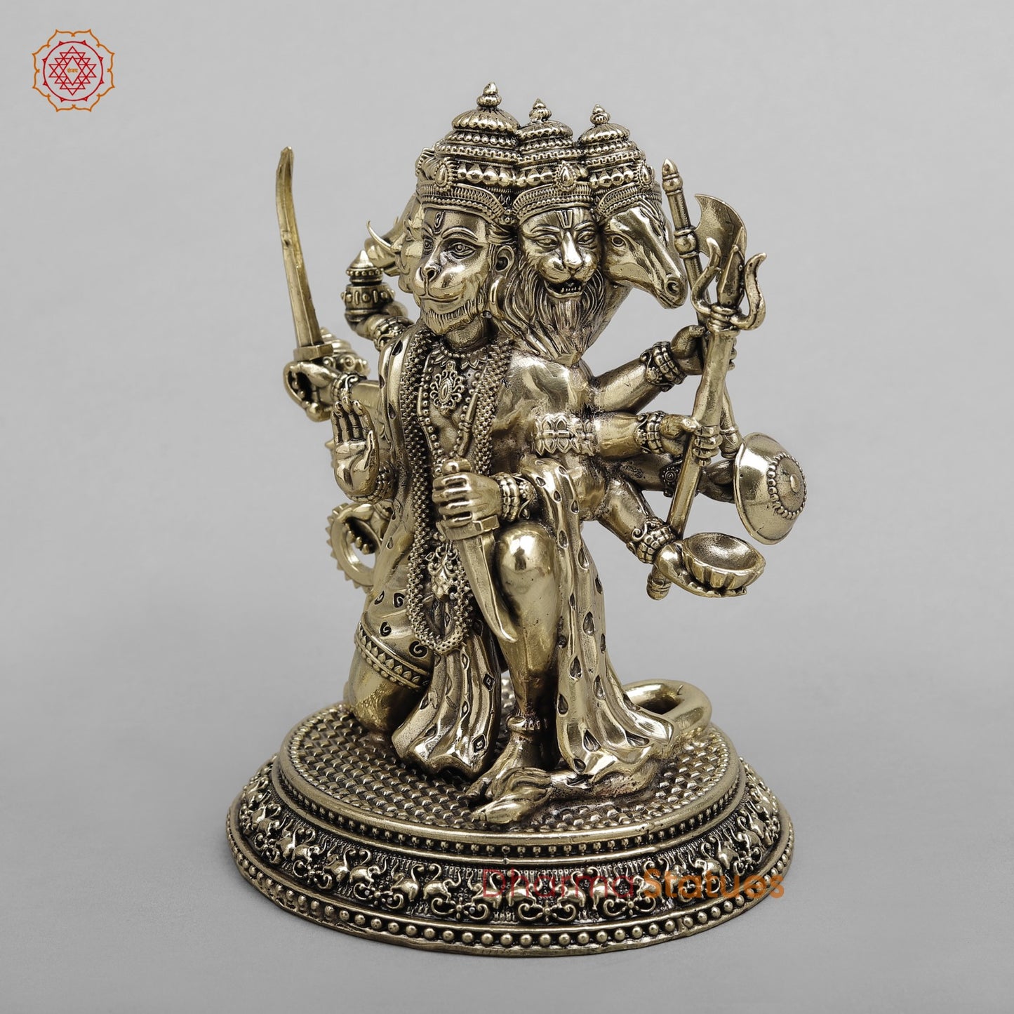 Brass Panchmukhi Hanuman Seated Fine 7”