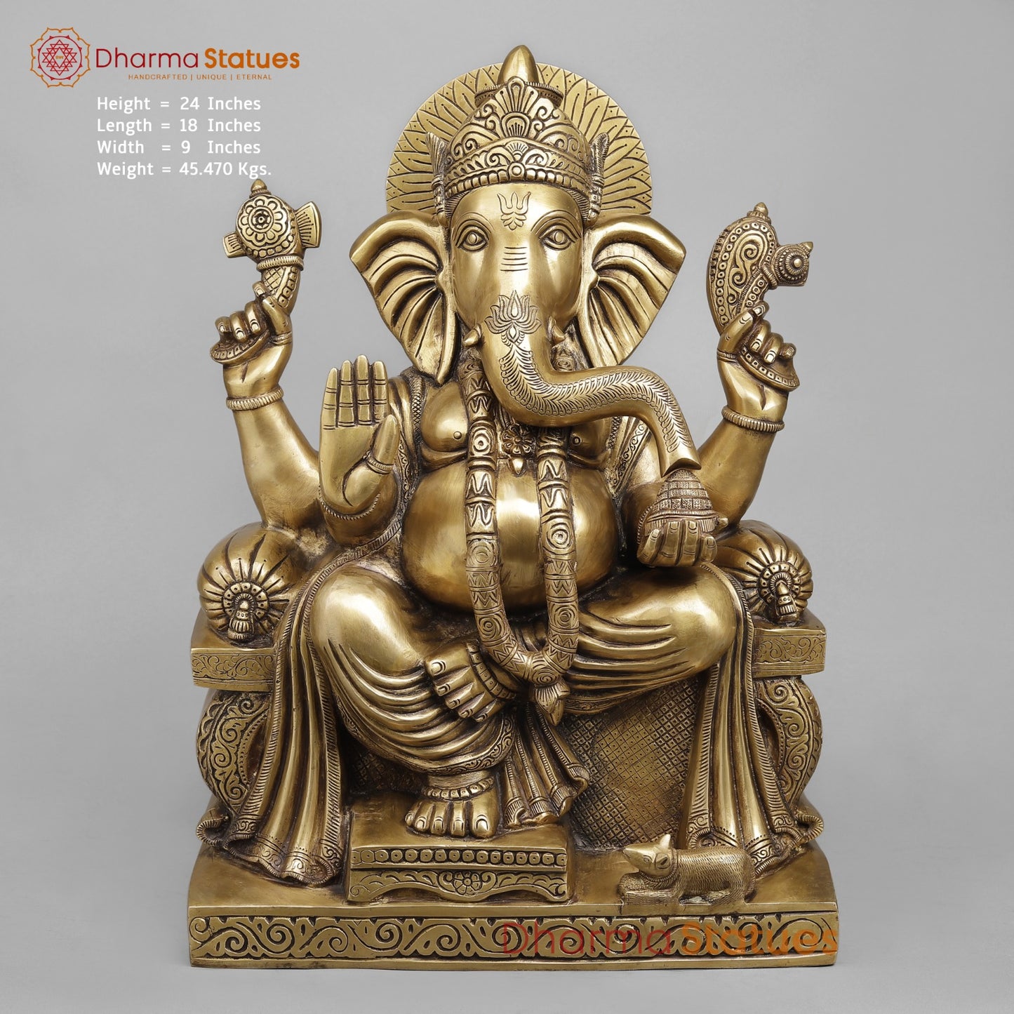 Brass Raja Ganesh Seated Fine, Antique Butter Finish 24”