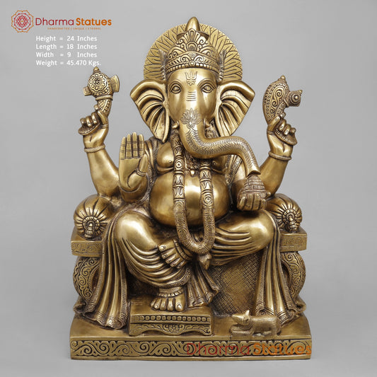 Brass Raja Ganesh Seated Fine, Antique Butter Finish 24”
