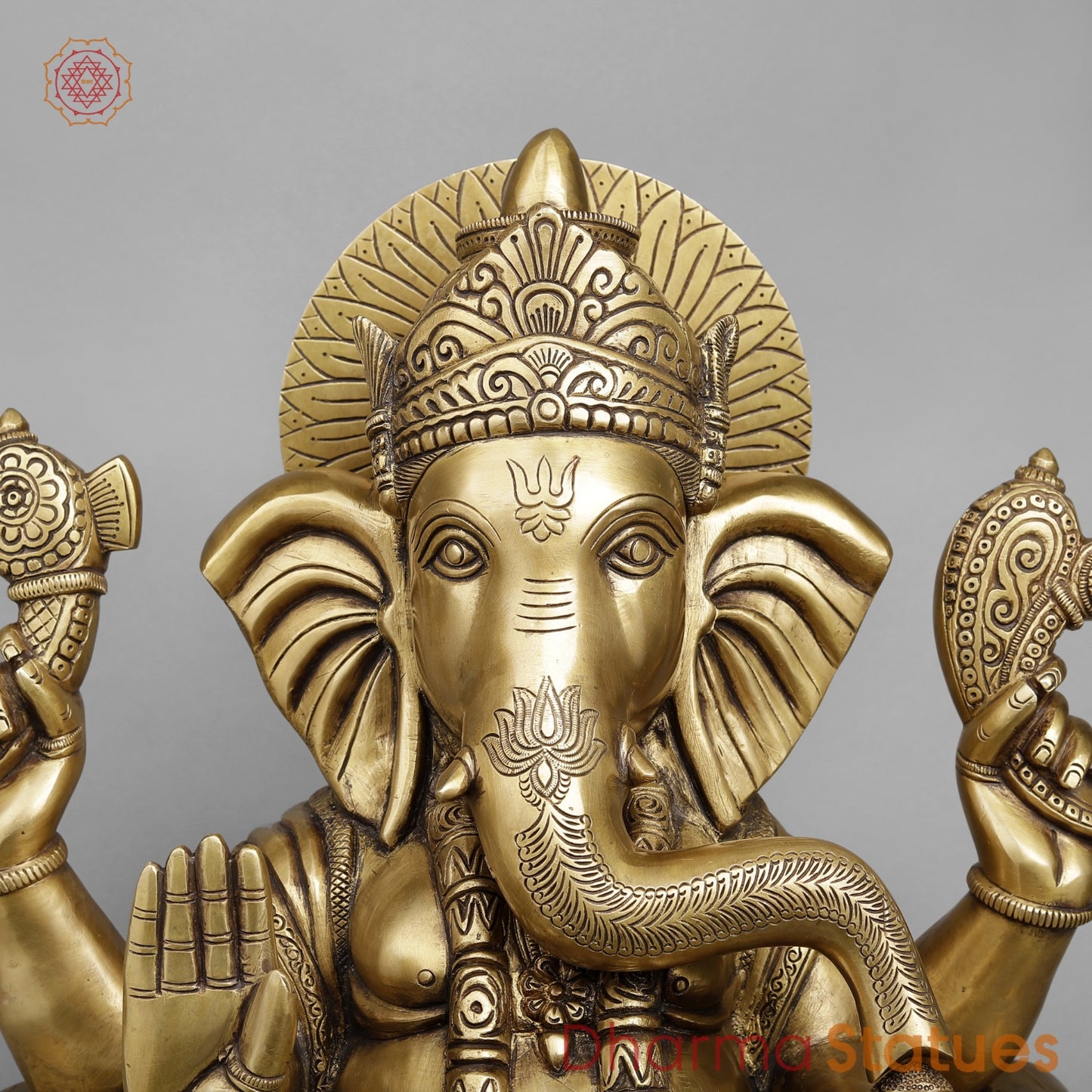 Brass Raja Ganesh Seated Fine, Antique Butter Finish 24”