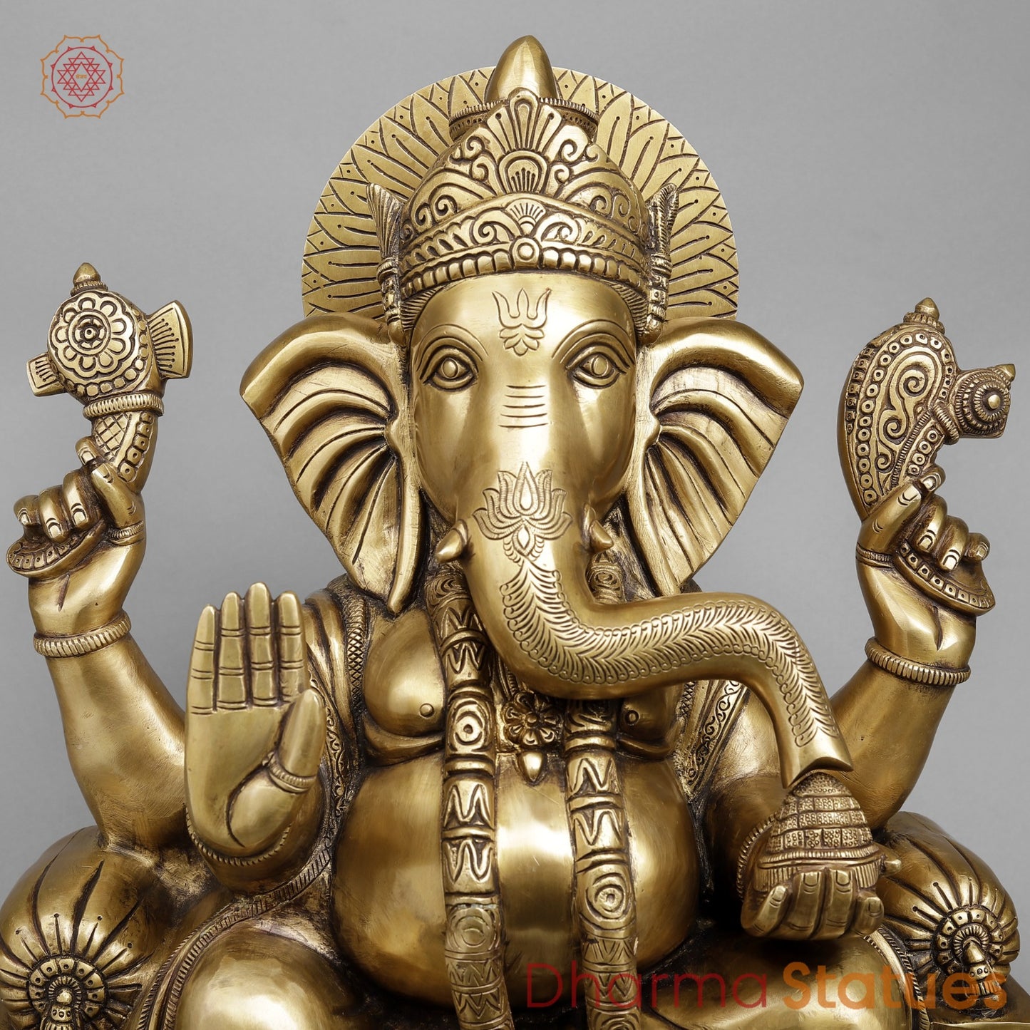 Brass Raja Ganesh Seated Fine, Antique Butter Finish 24”