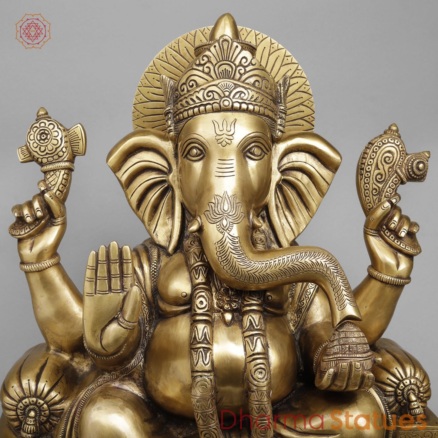 Brass Raja Ganesh Seated Fine, Antique Butter Finish 24”