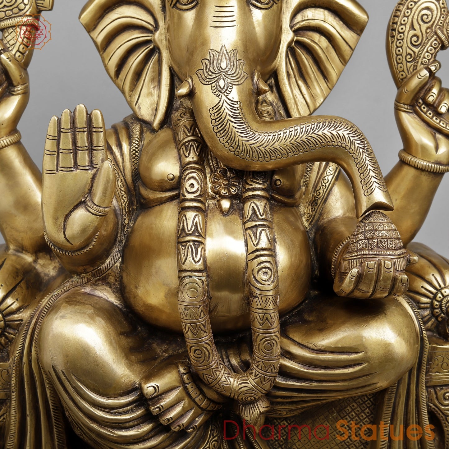 Brass Raja Ganesh Seated Fine, Antique Butter Finish 24”