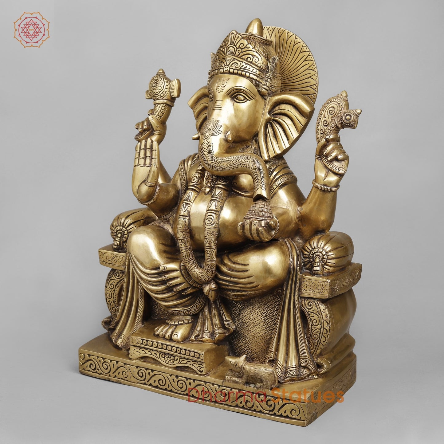 Brass Raja Ganesh Seated Fine, Antique Butter Finish 24”