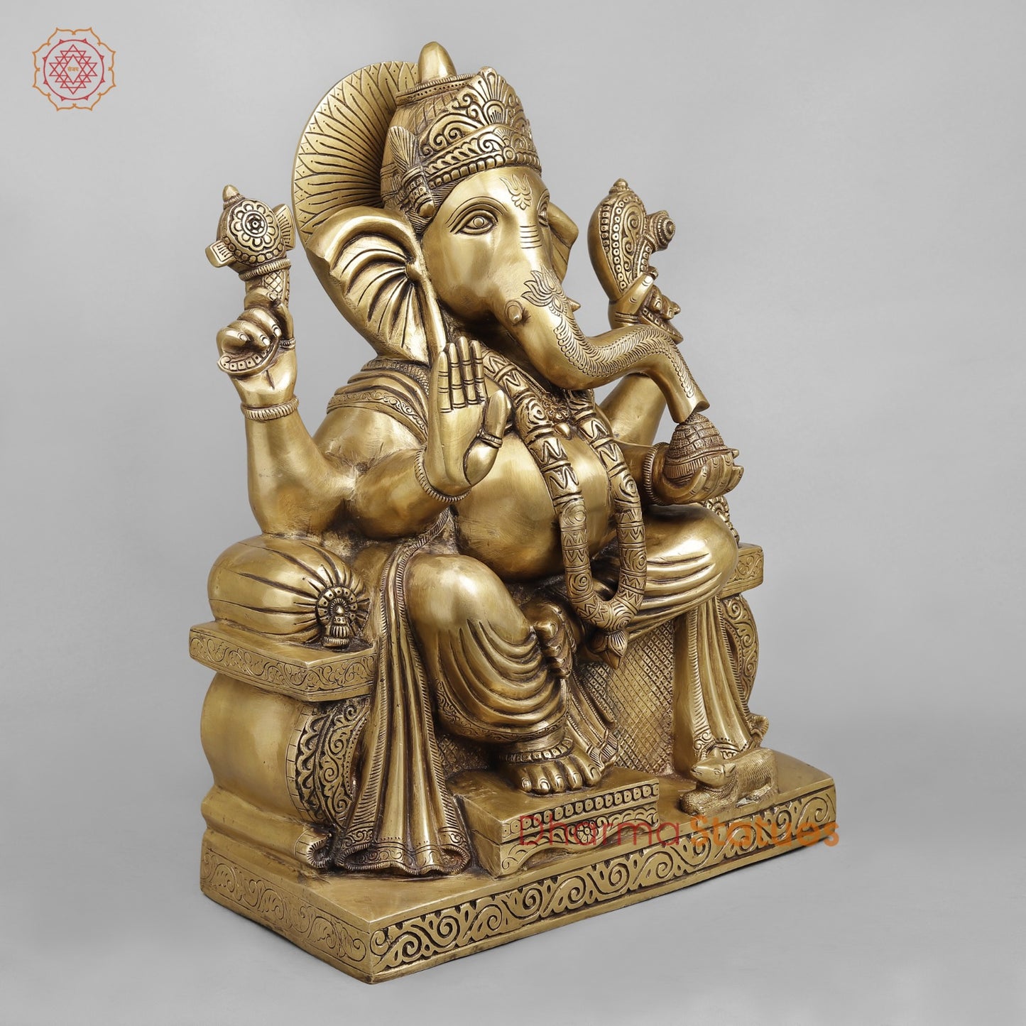 Brass Raja Ganesh Seated Fine, Antique Butter Finish 24”