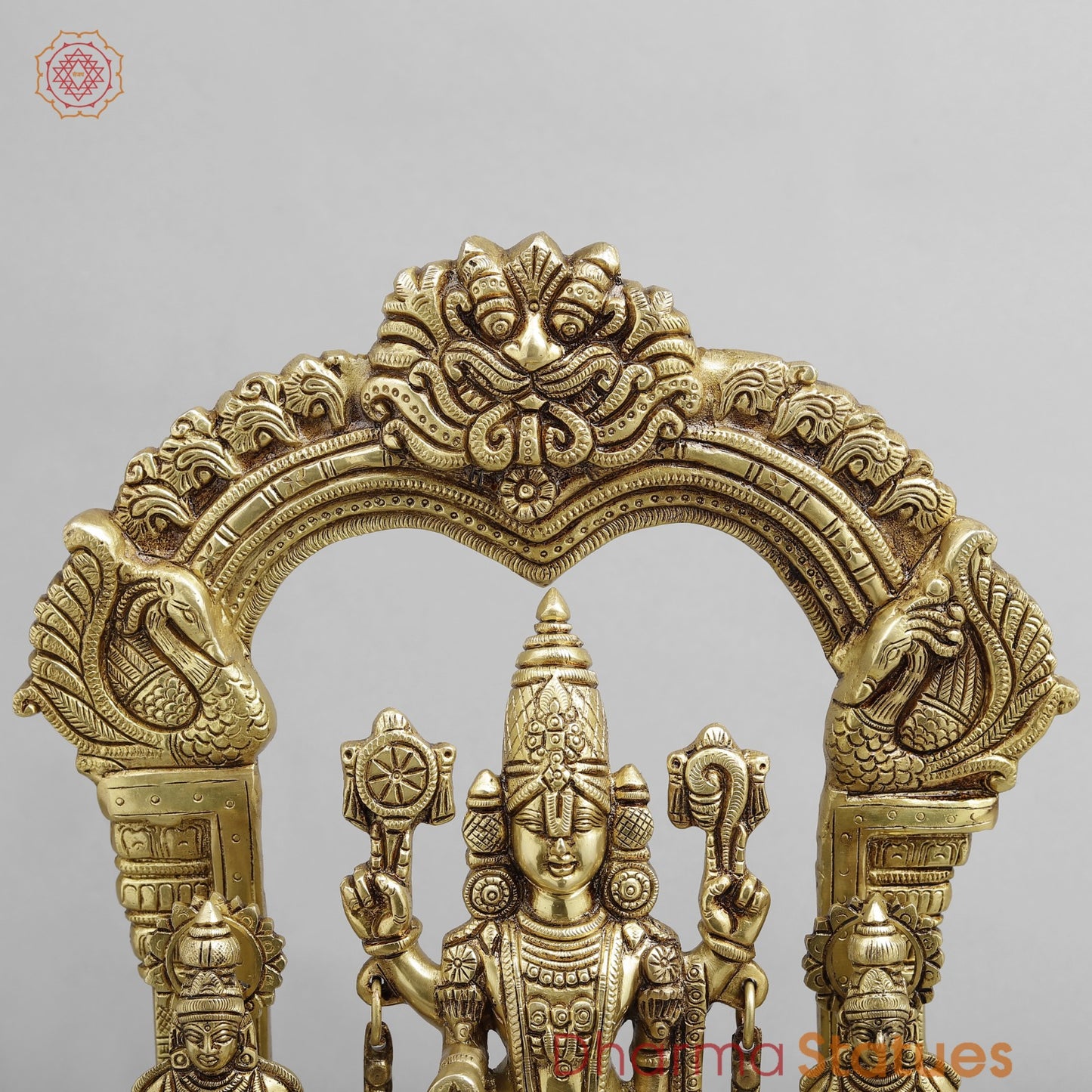 Brass Balaji, Sridevi, Bhudevi aling with Garuda, Gold Finish 15.5”