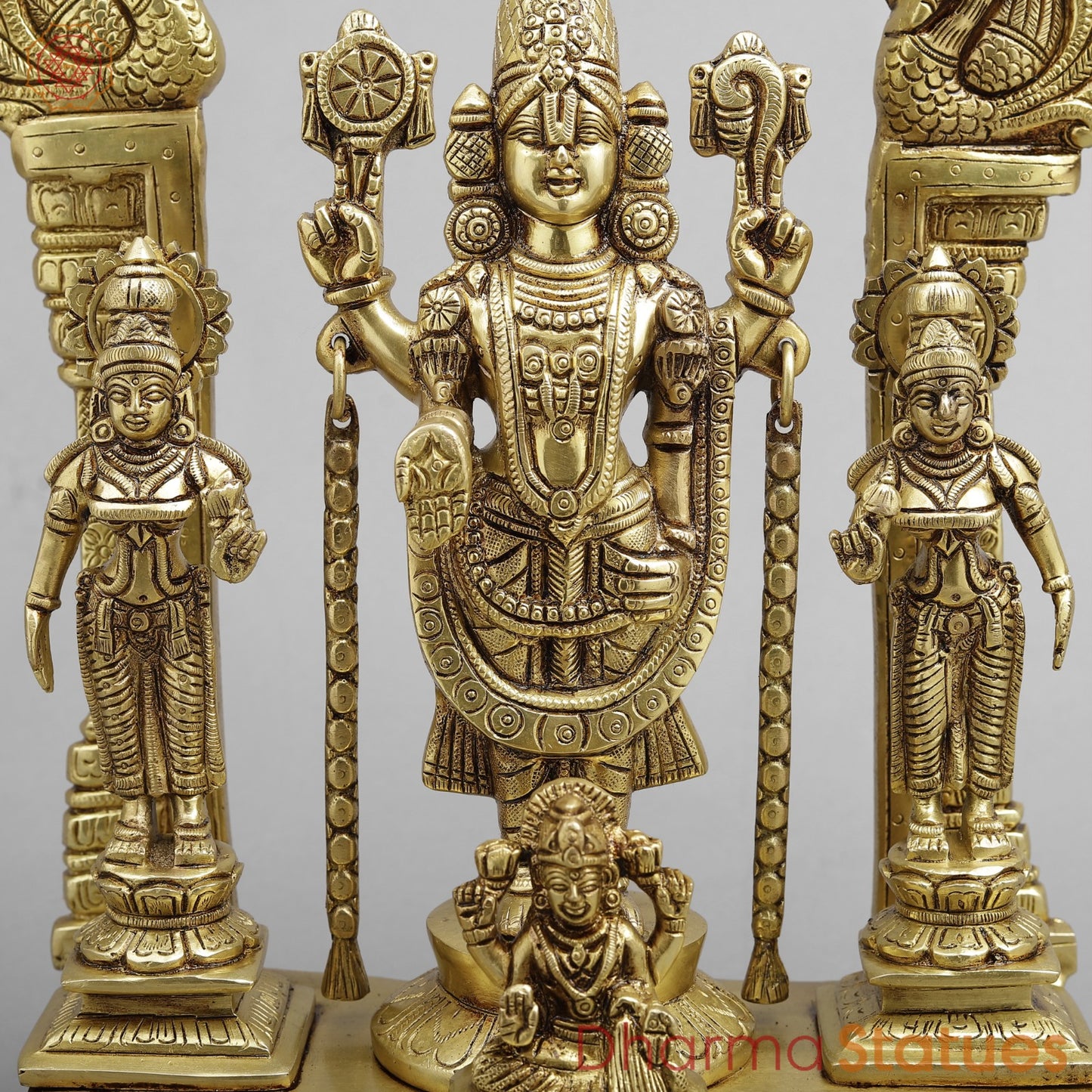 Brass Balaji, Sridevi, Bhudevi aling with Garuda, Gold Finish 15.5”