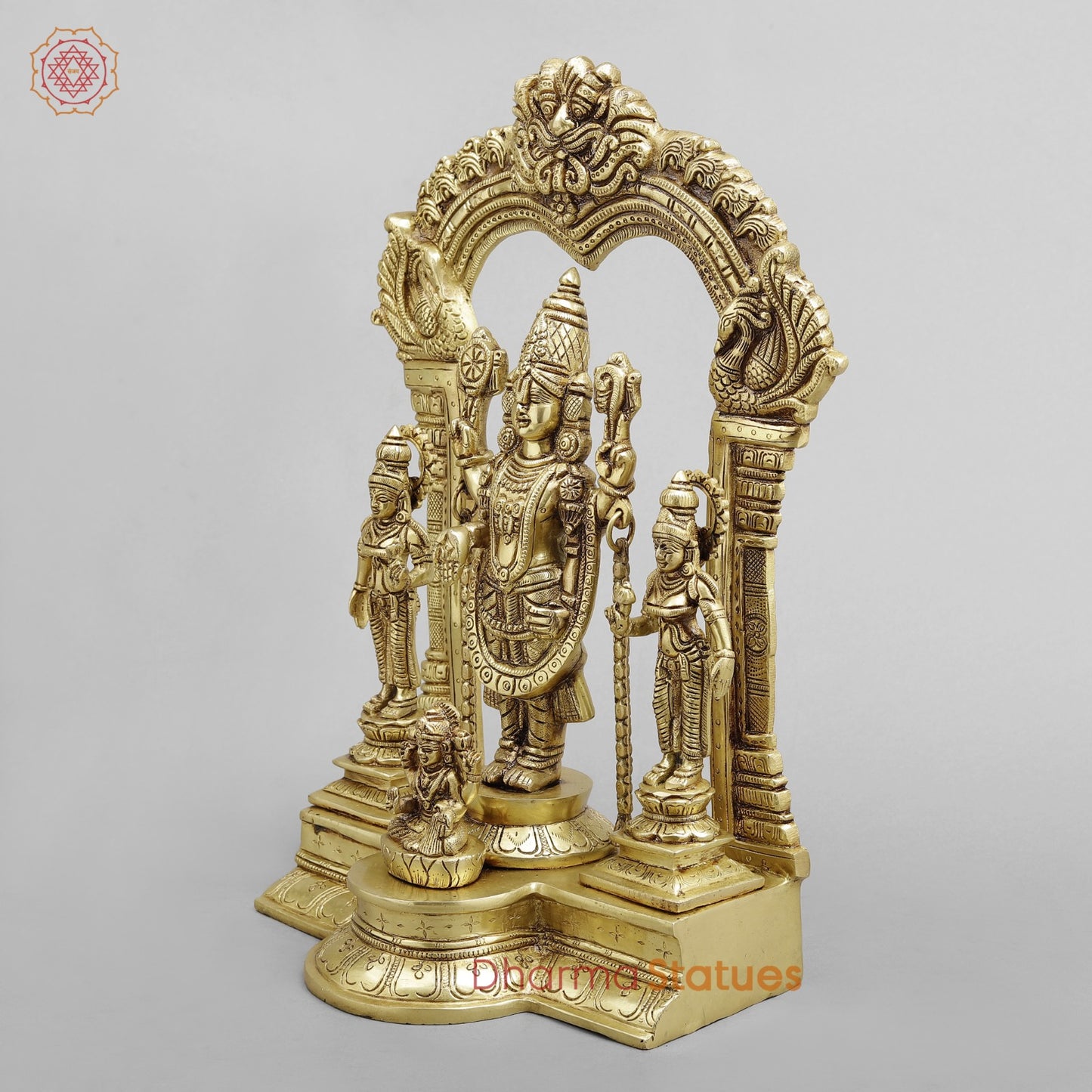 Brass Balaji, Sridevi, Bhudevi aling with Garuda, Gold Finish 15.5”