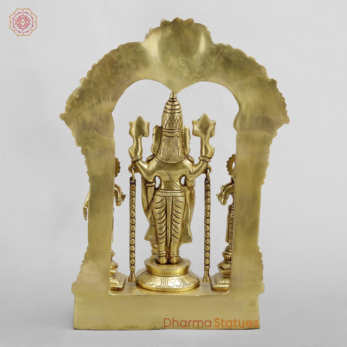 Brass Balaji, Sridevi, Bhudevi aling with Garuda, Gold Finish 15.5”