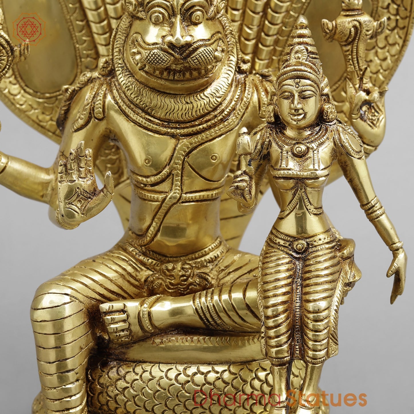 Brass Narsimha Laxmi Fine, Gold Finish 14”