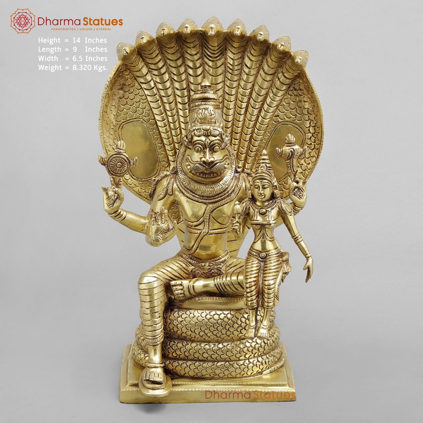 Brass Narsimha Laxmi Fine, Gold Finish 14”