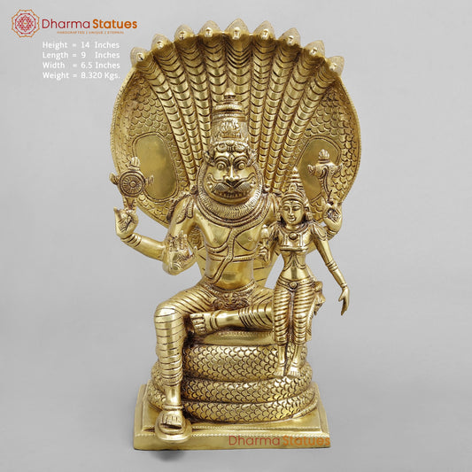 Brass Narsimha Laxmi Fine, Gold Finish 14”