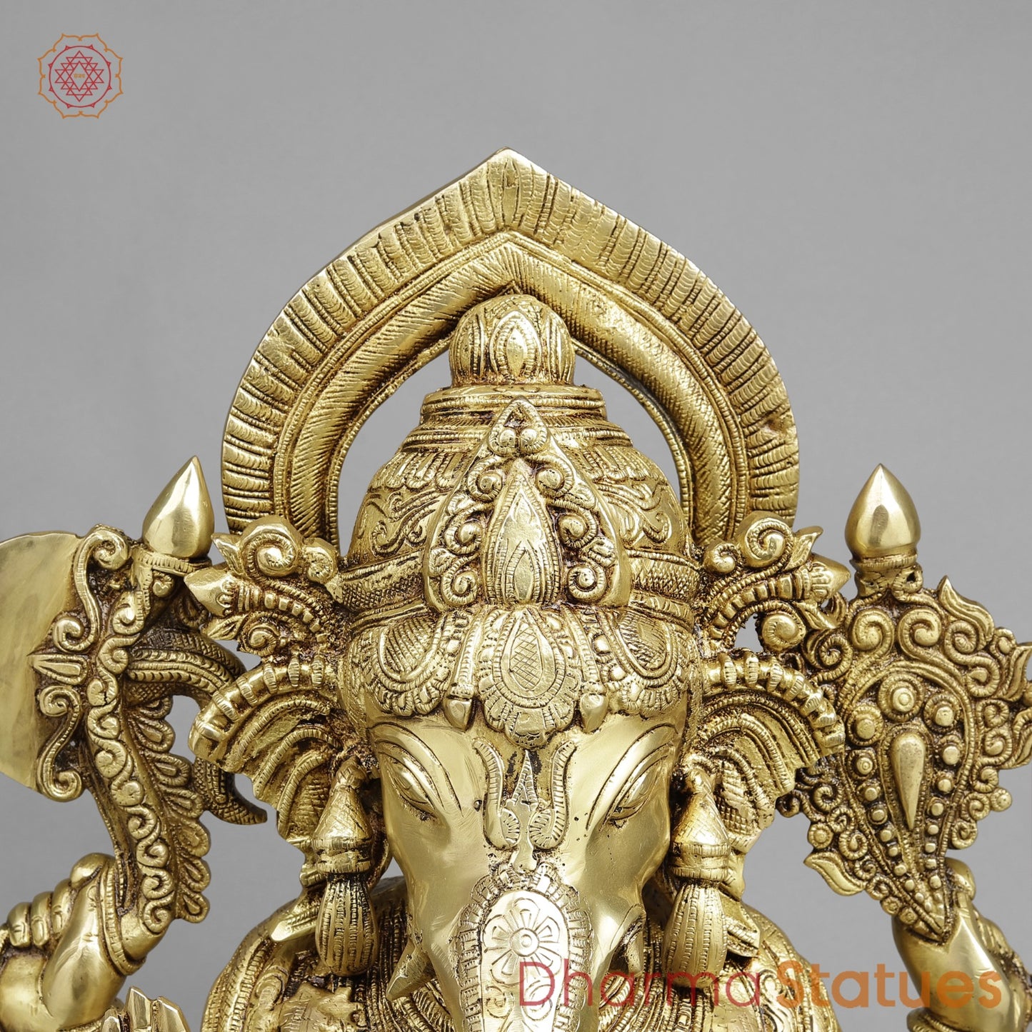 Brass Ganesh Seated with Om carved on Pedestal Fine, Gold Finish 23”