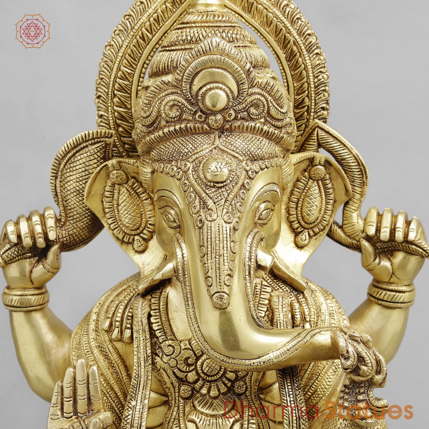 Brass Ganesh seated fine, Golden finish 18”