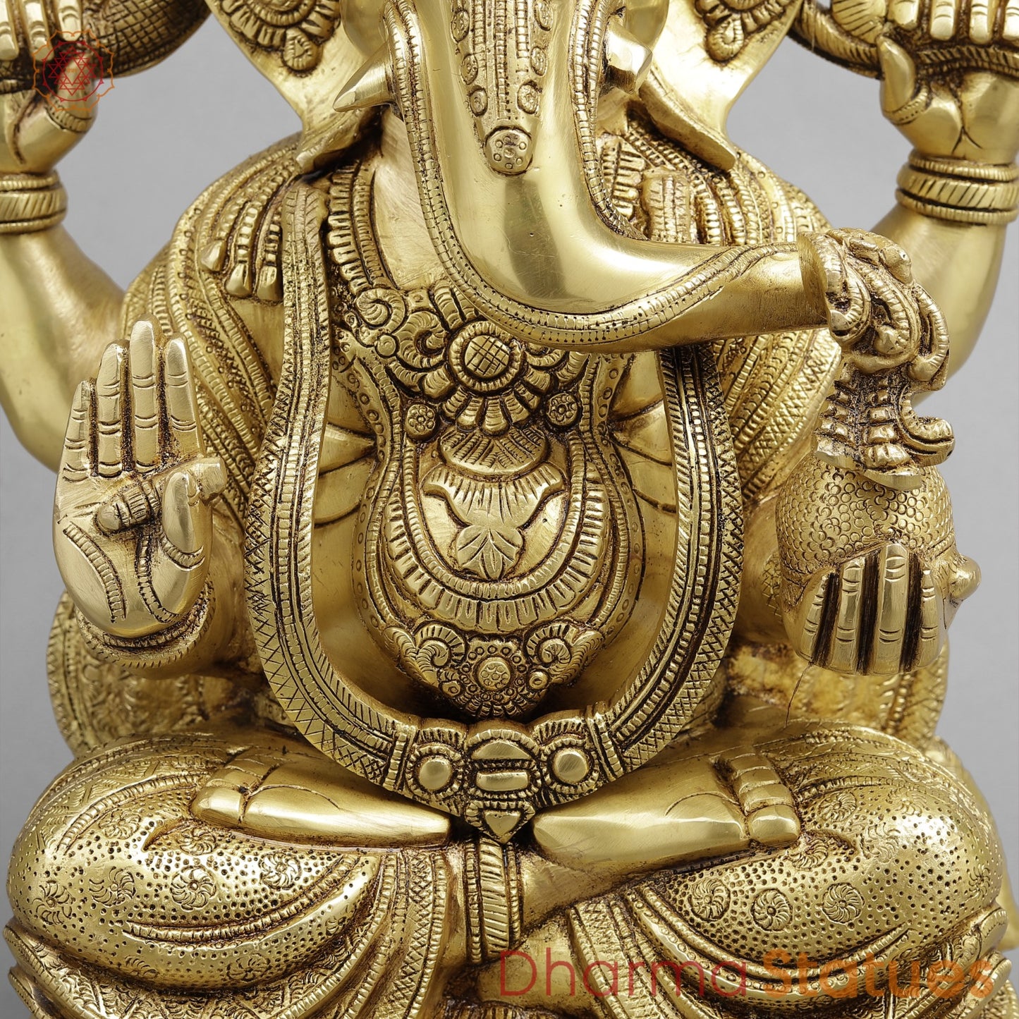 Brass Ganesh seated fine, Golden finish 18”