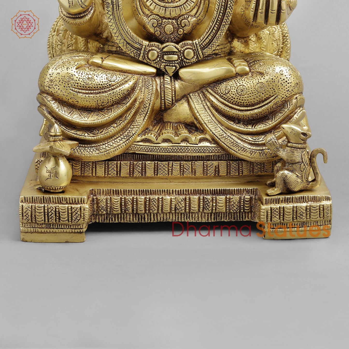Brass Ganesh seated fine, Golden finish 18”