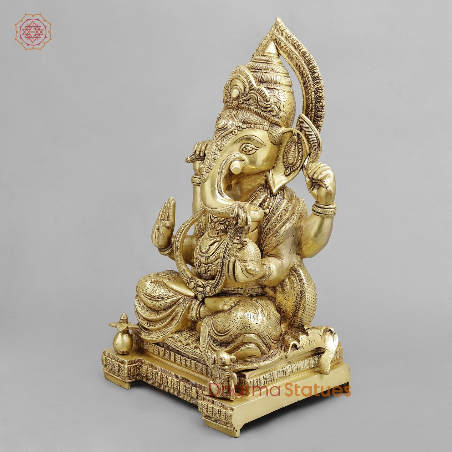 Brass Ganesh seated fine, Golden finish 18”