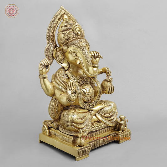 Brass Ganesh seated fine, Golden finish 18”