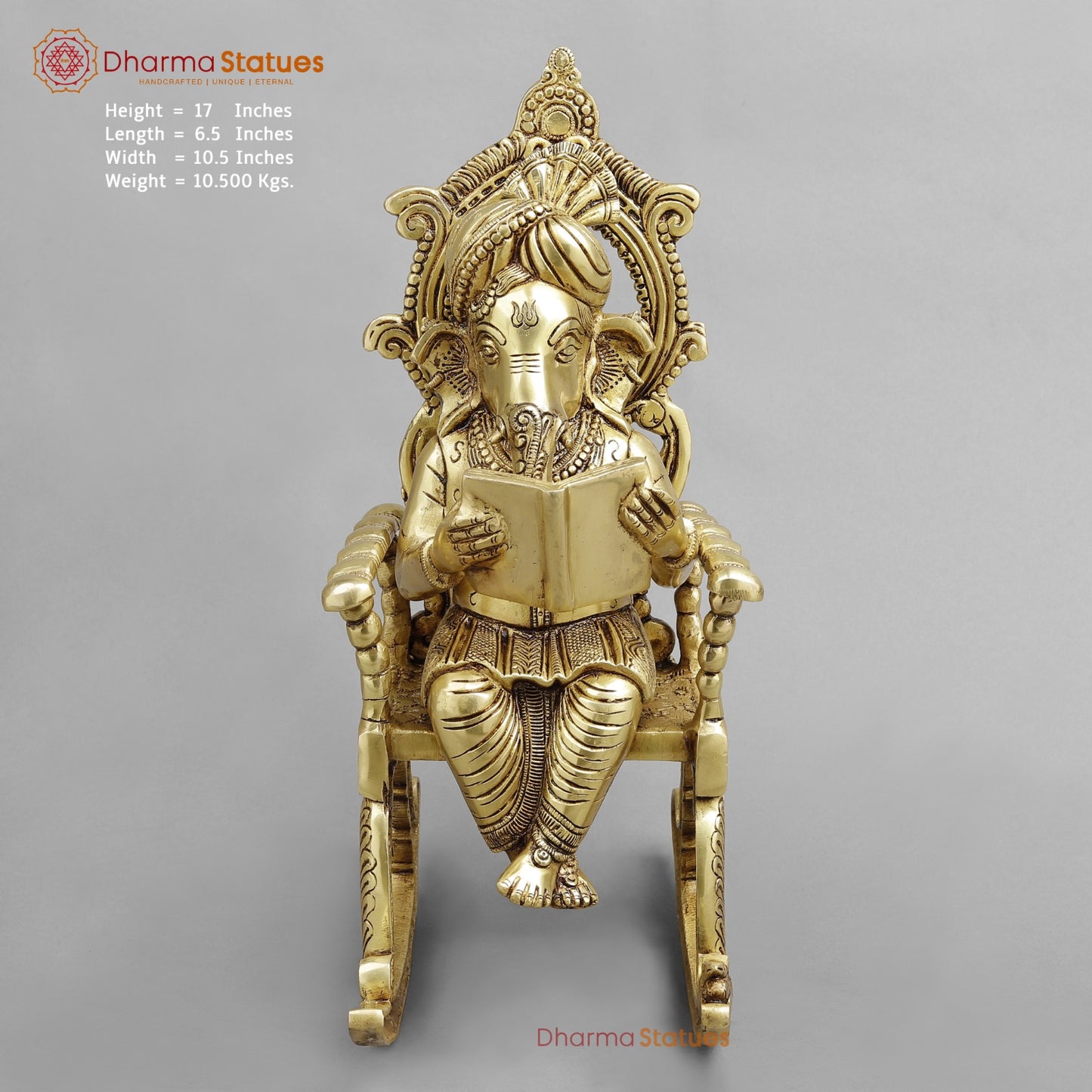 Brass Ganesh seated In Rocking Chair, Golden Finish 17”