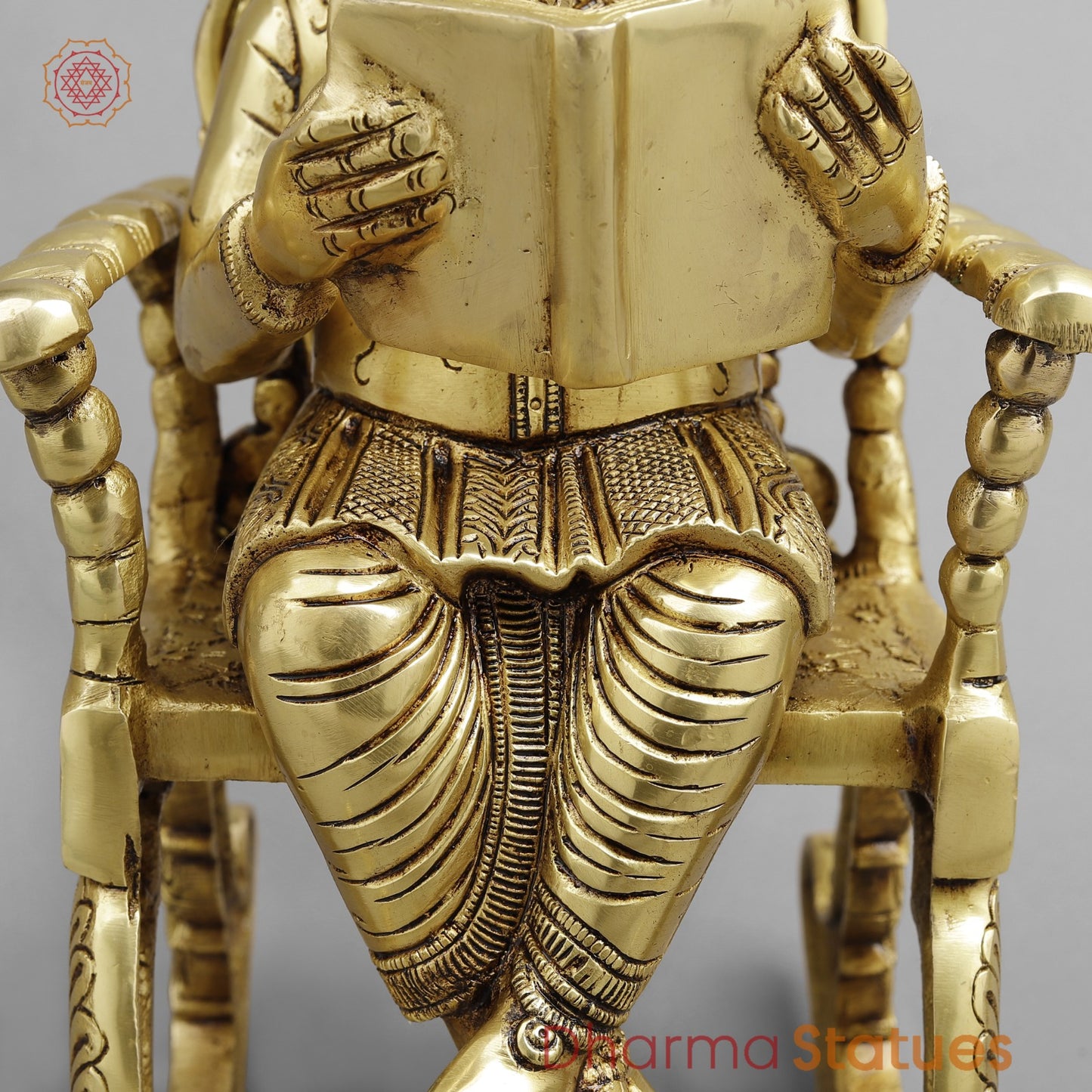 Brass Ganesh seated In Rocking Chair, Golden Finish 17”