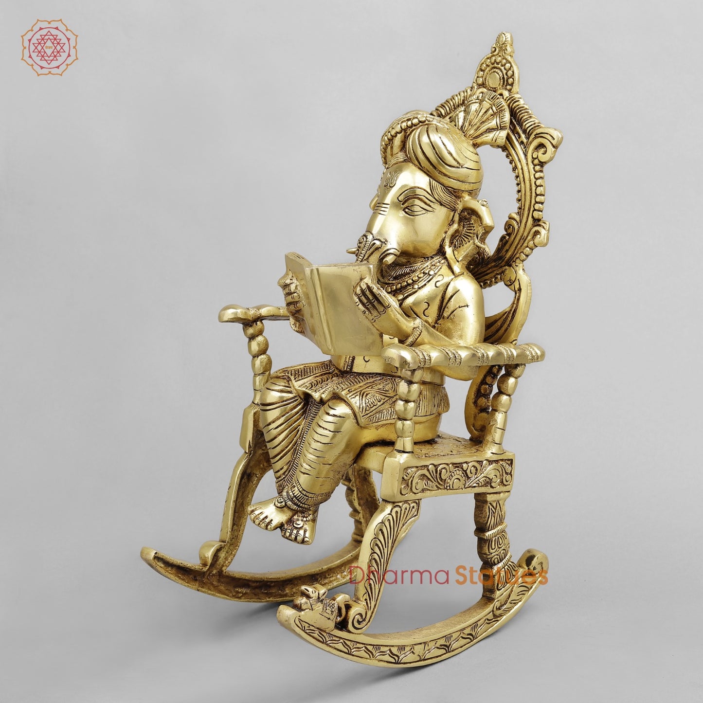 Brass Ganesh seated In Rocking Chair, Golden Finish 17”