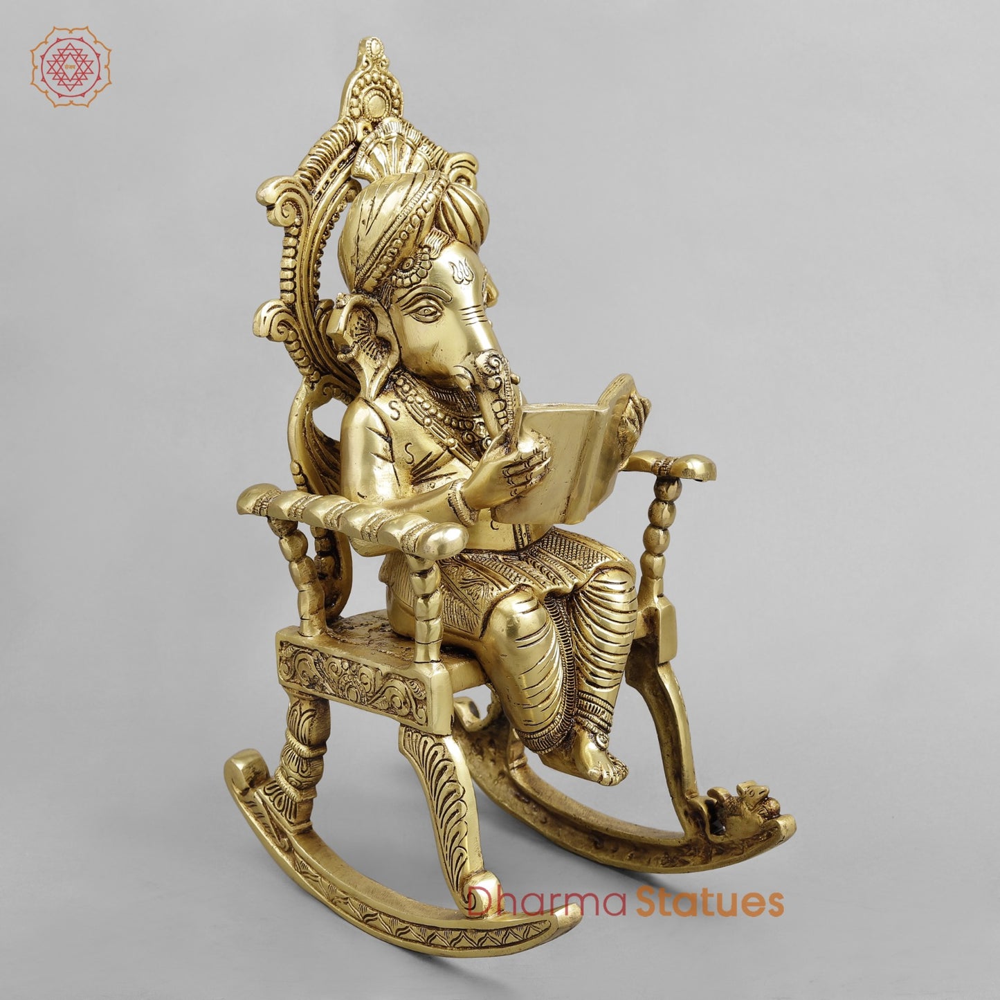 Brass Ganesh seated In Rocking Chair, Golden Finish 17”