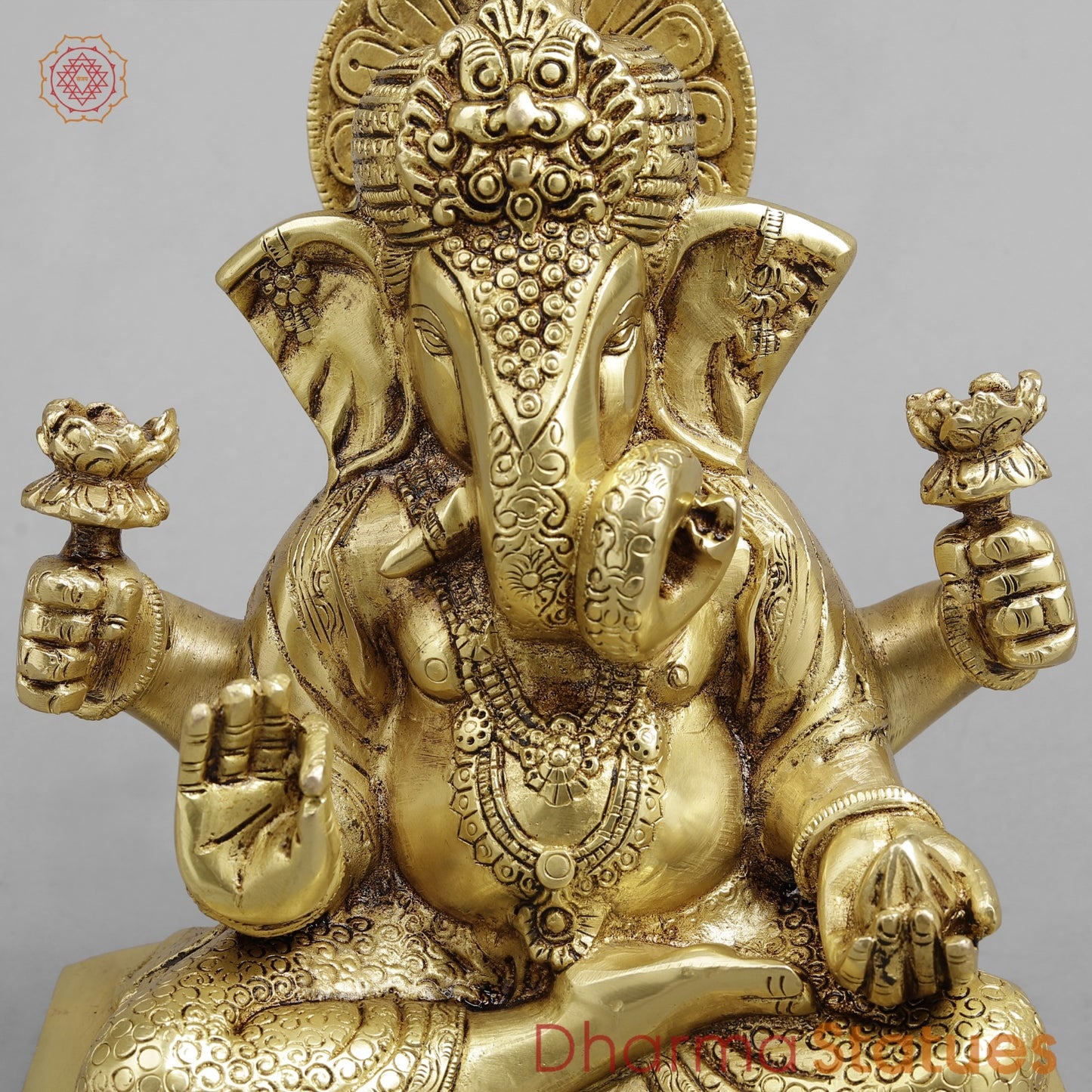 Brass Dagru Seth Ganesh Seated fine, Golden finish 9”