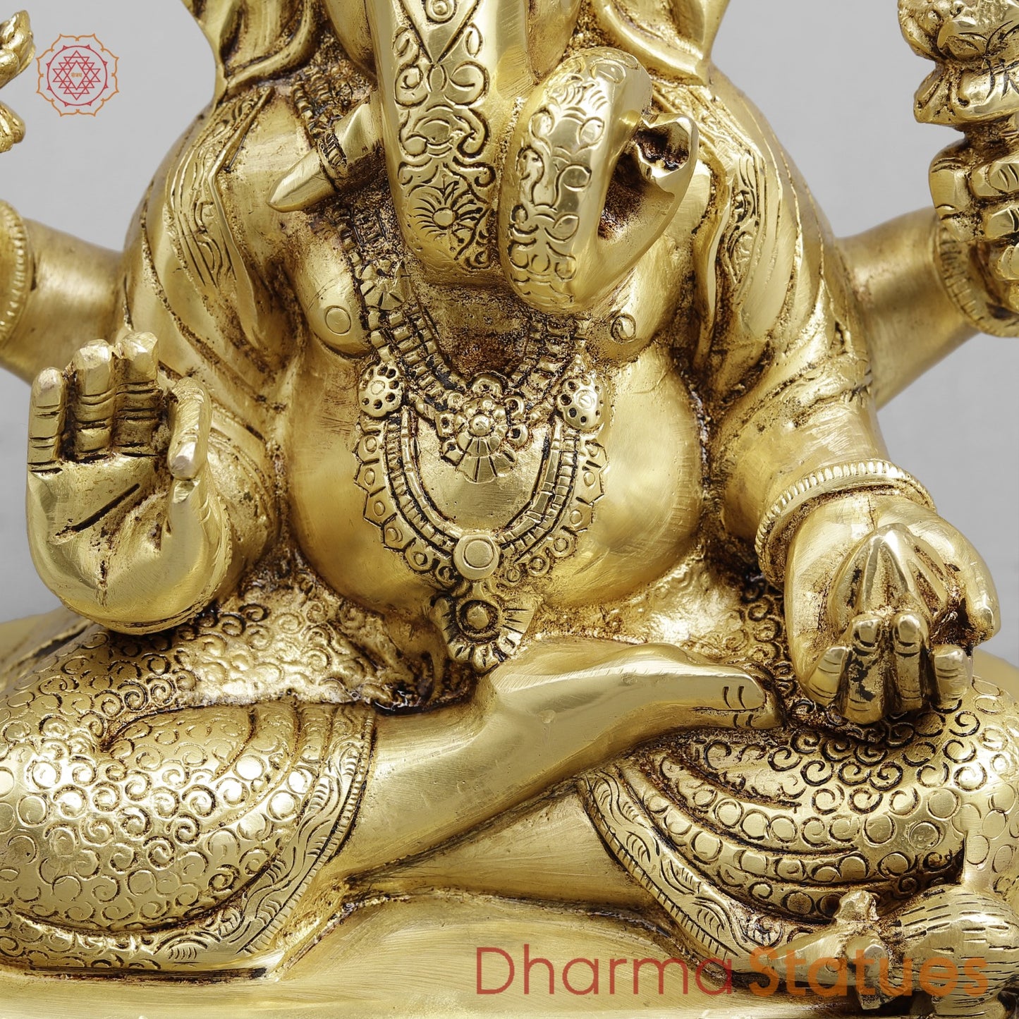 Brass Dagru Seth Ganesh Seated fine, Golden finish 9”