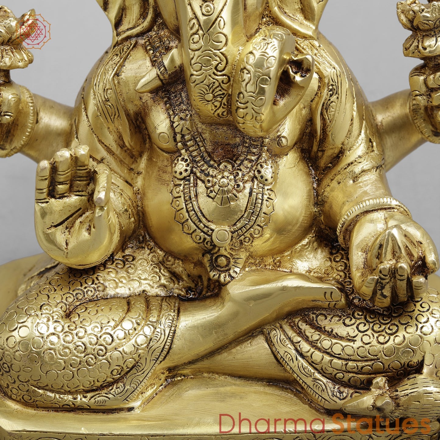 Brass Dagru Seth Ganesh Seated fine, Golden finish 9”
