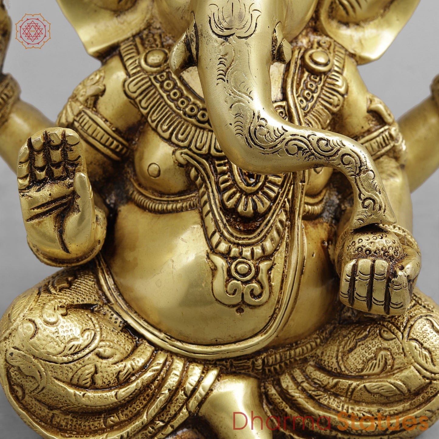 Brass Crown Ganesh seated, Golden Finish 8.5”