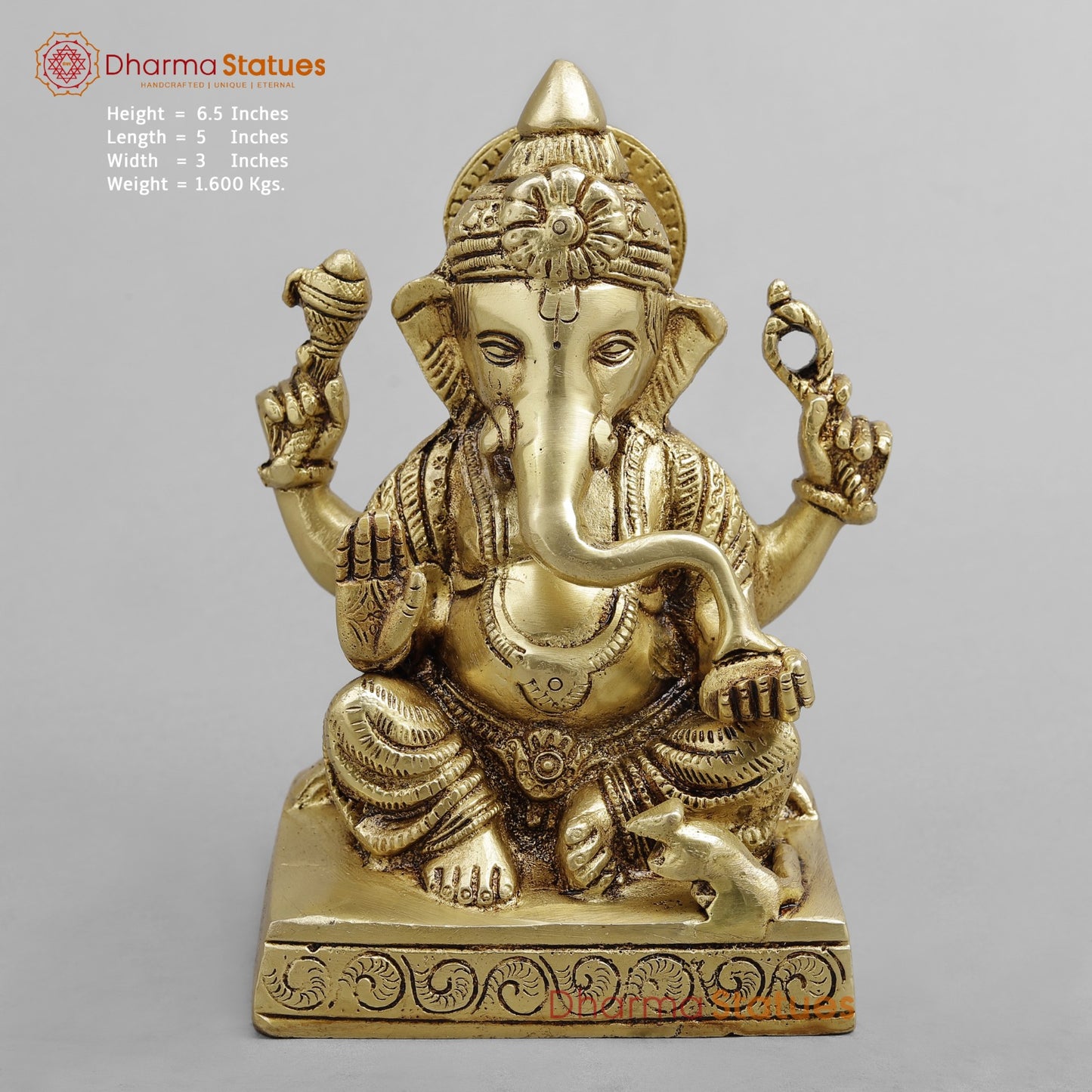 Brass Ganesh seated, Golden Finish 6.5”