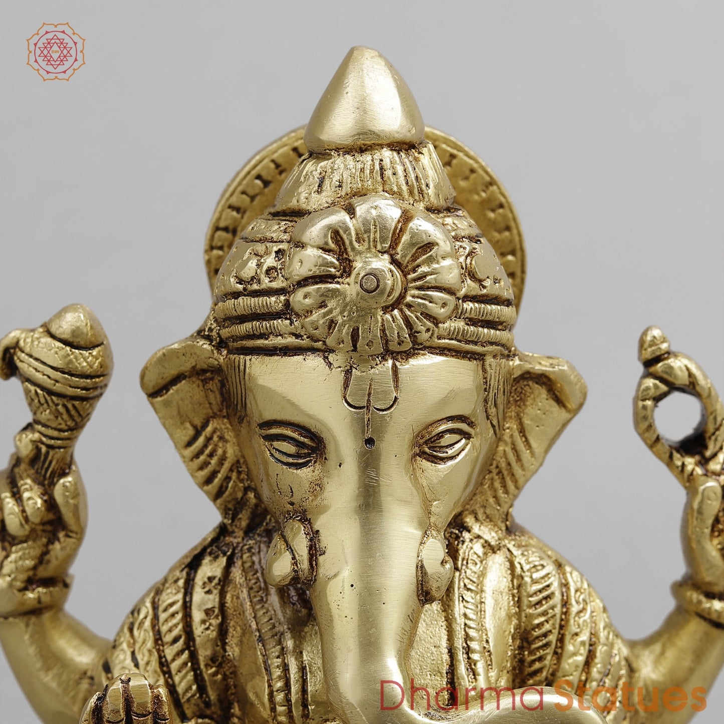 Brass Ganesh seated, Golden Finish 6.5”