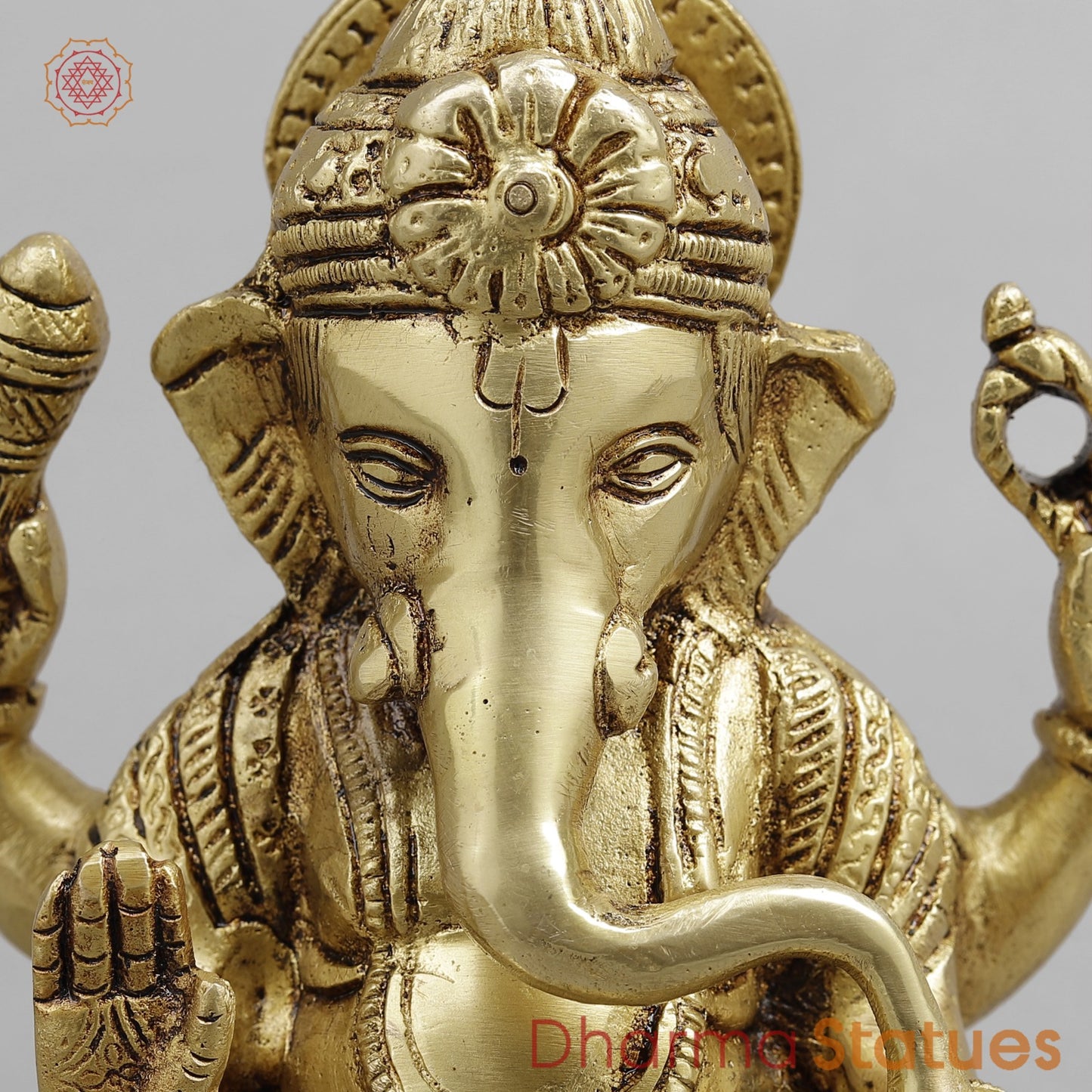 Brass Ganesh seated, Golden Finish 6.5”