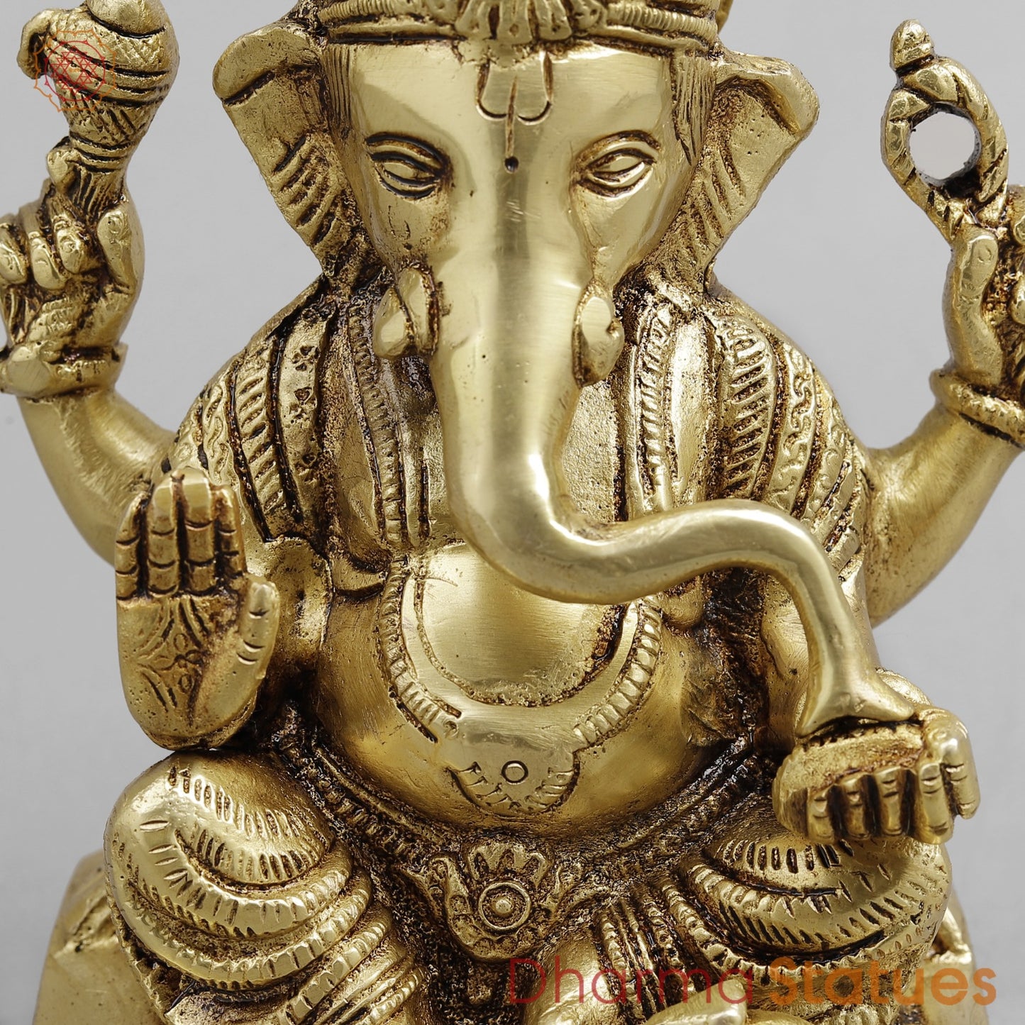 Brass Ganesh seated, Golden Finish 6.5”