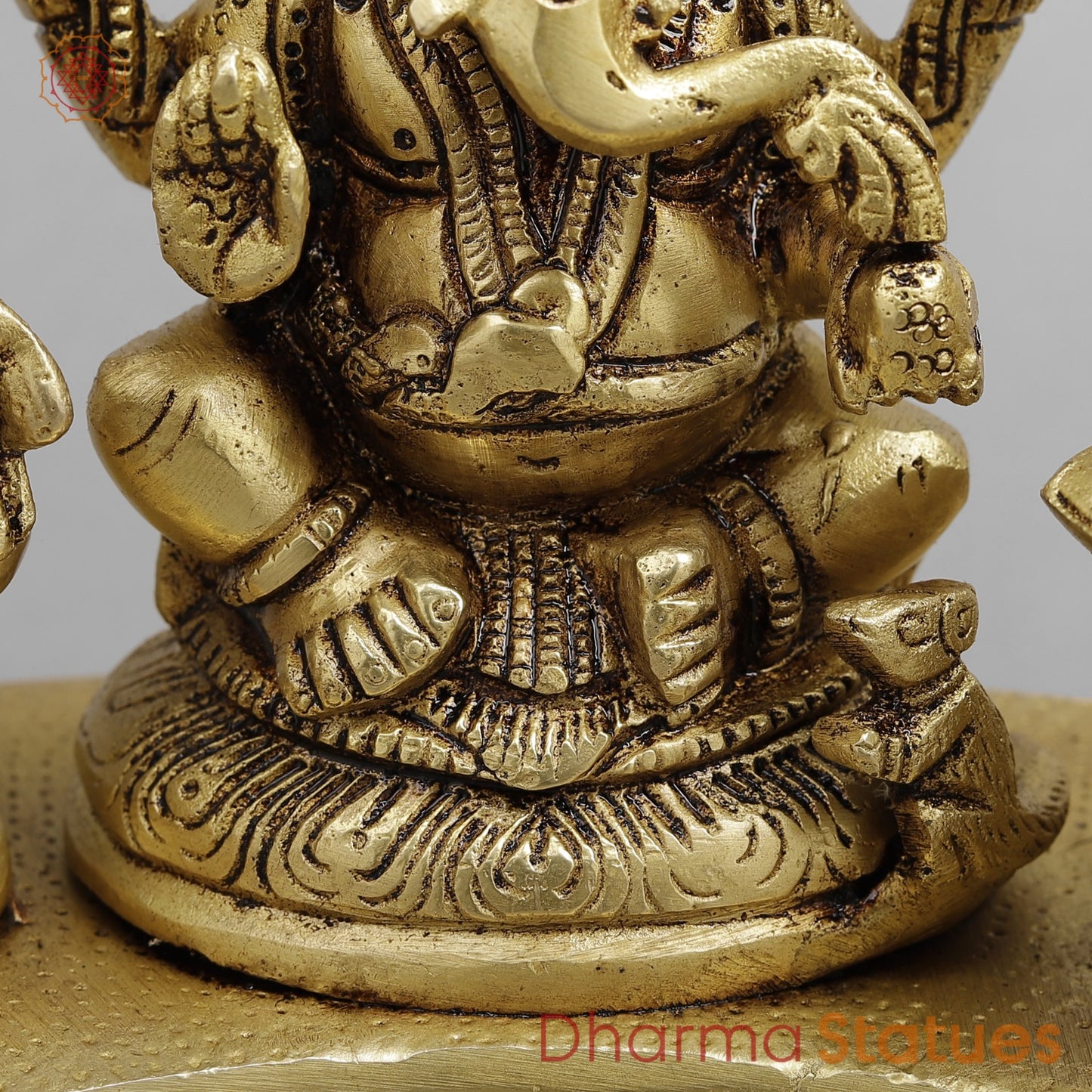 Brass Ganesh Lakshmi Saraswati Trio, Golden Finish 6.5”