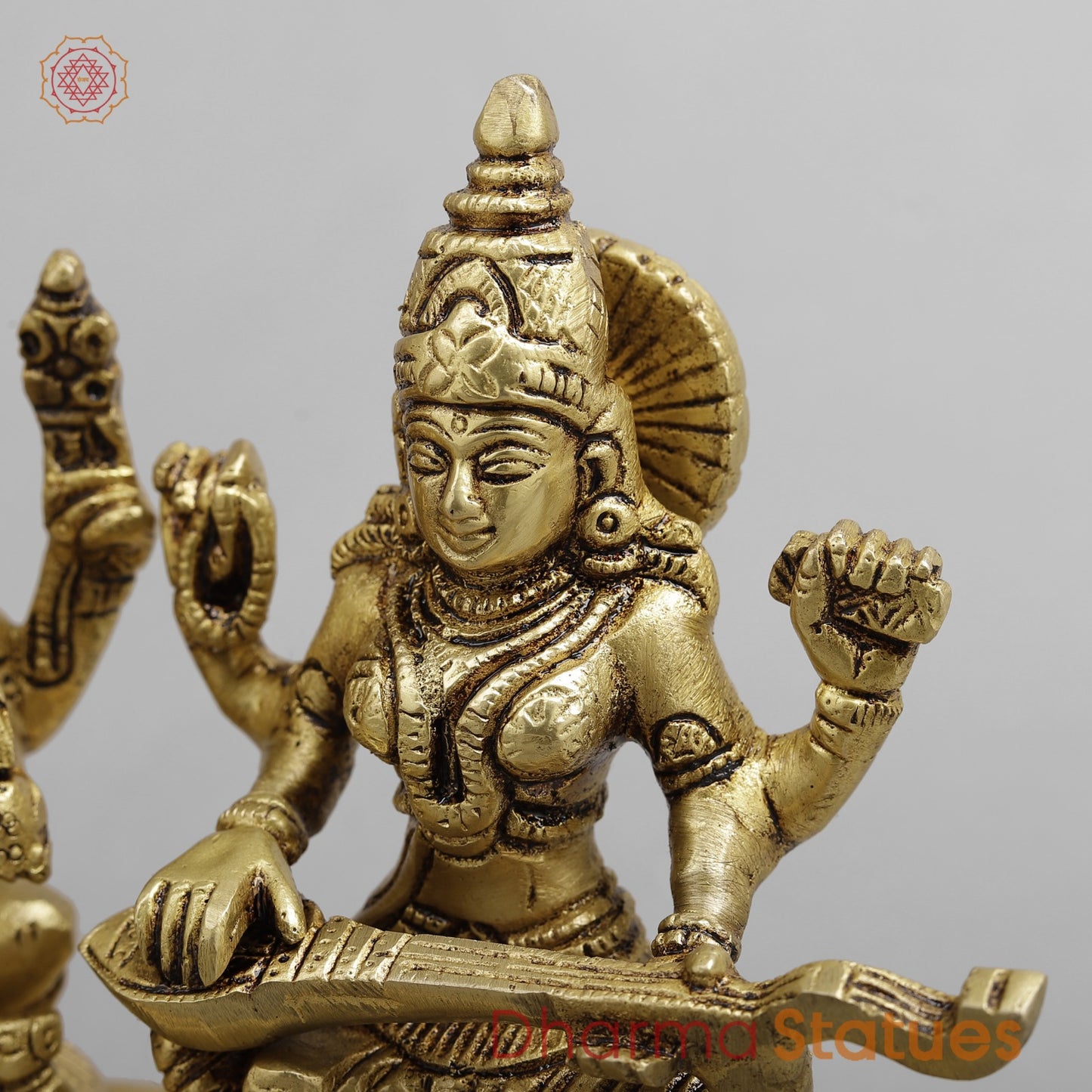 Brass Ganesh Lakshmi Saraswati Trio, Golden Finish 6.5”