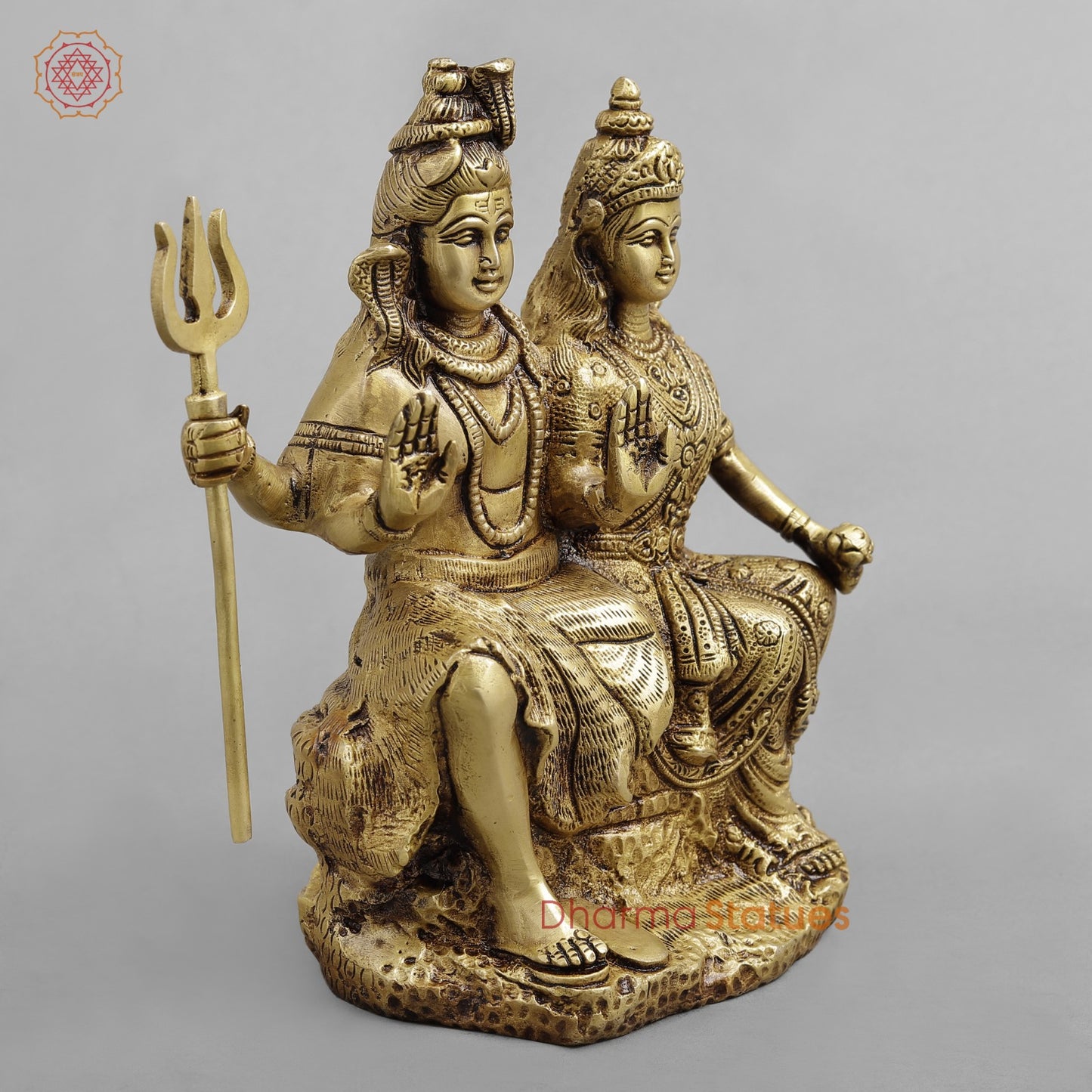 Brass Shiva Parwati Seated, Golden Finish 8.5”