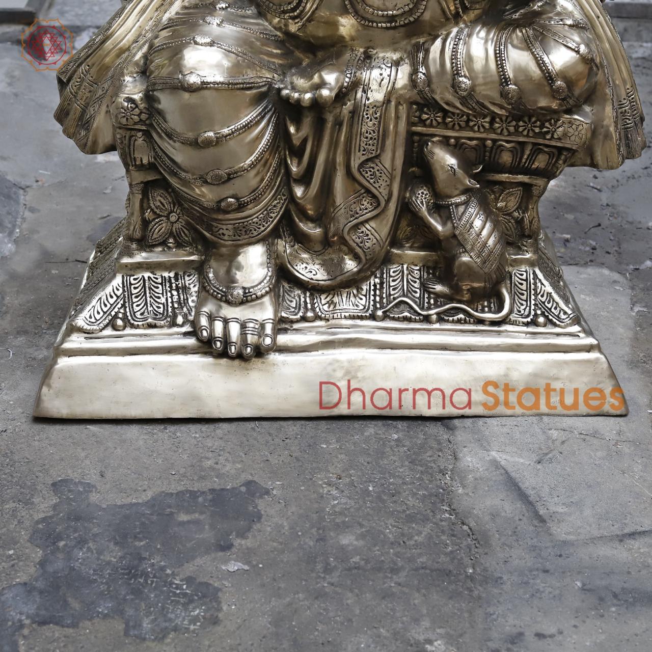 Brass Ganesh Seated With Yaali Arch, Fine Smooth Finish 62”