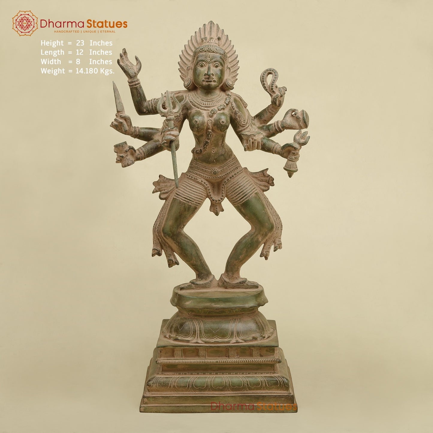 Brass Kaali Standing, Antique Green Patina 23”