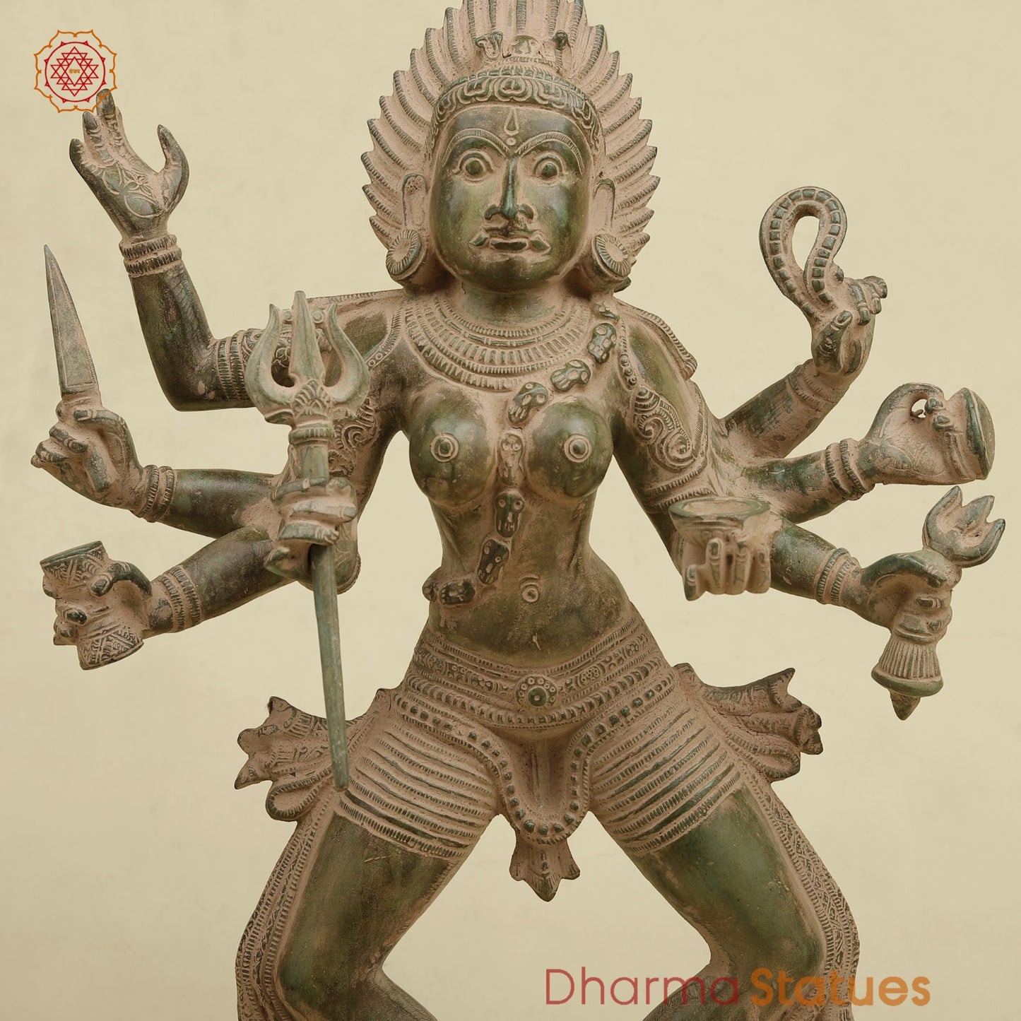 Brass Kaali Standing, Antique Green Patina 23”