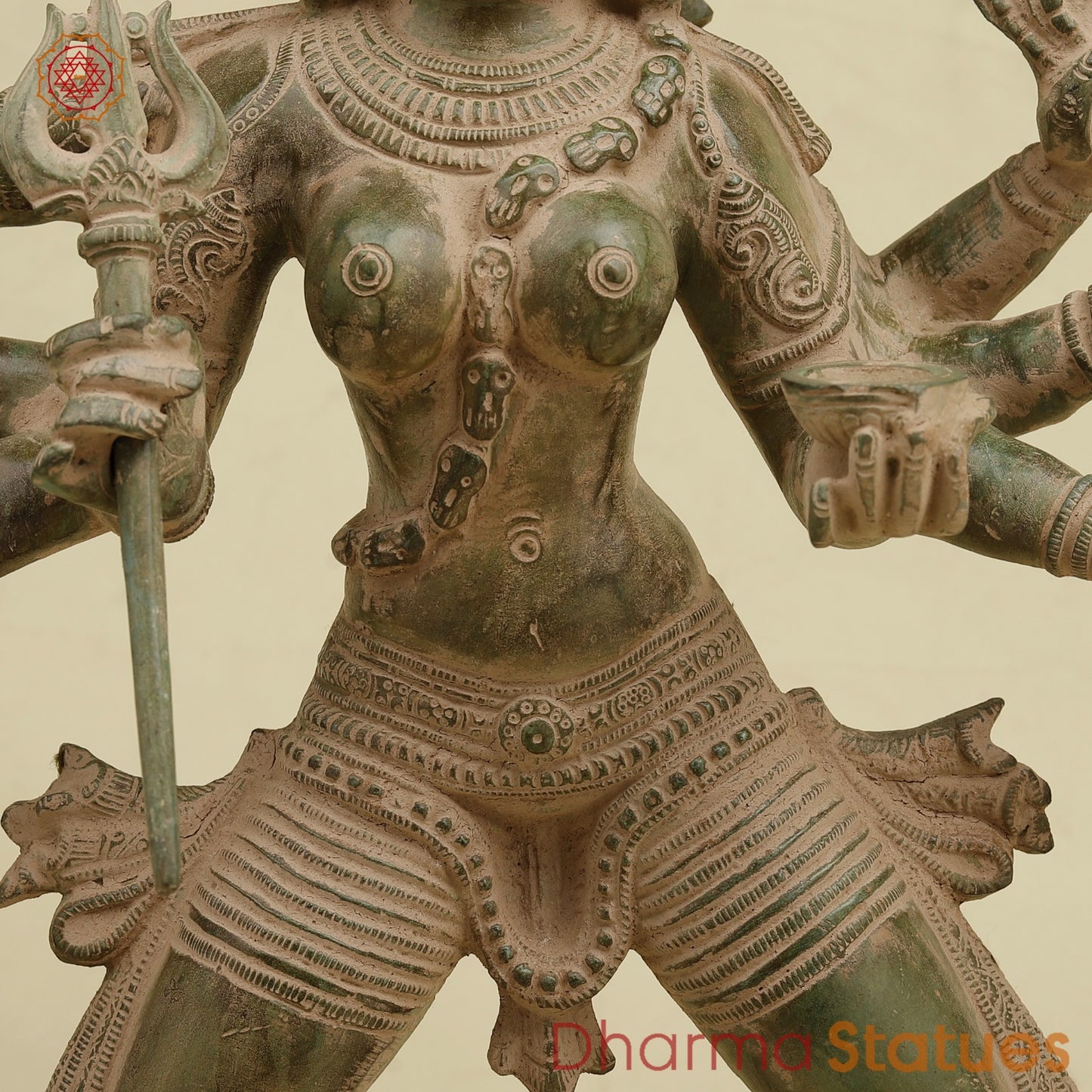 Brass Kaali Standing, Antique Green Patina 23”