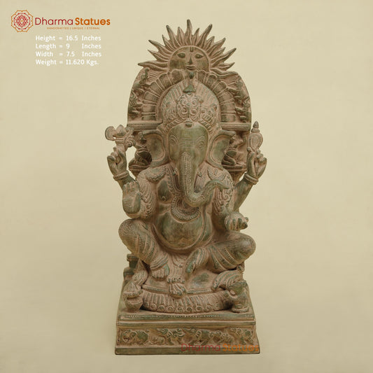 Brass Surya Ganesh With throne, Antique Green Finish 16.5”