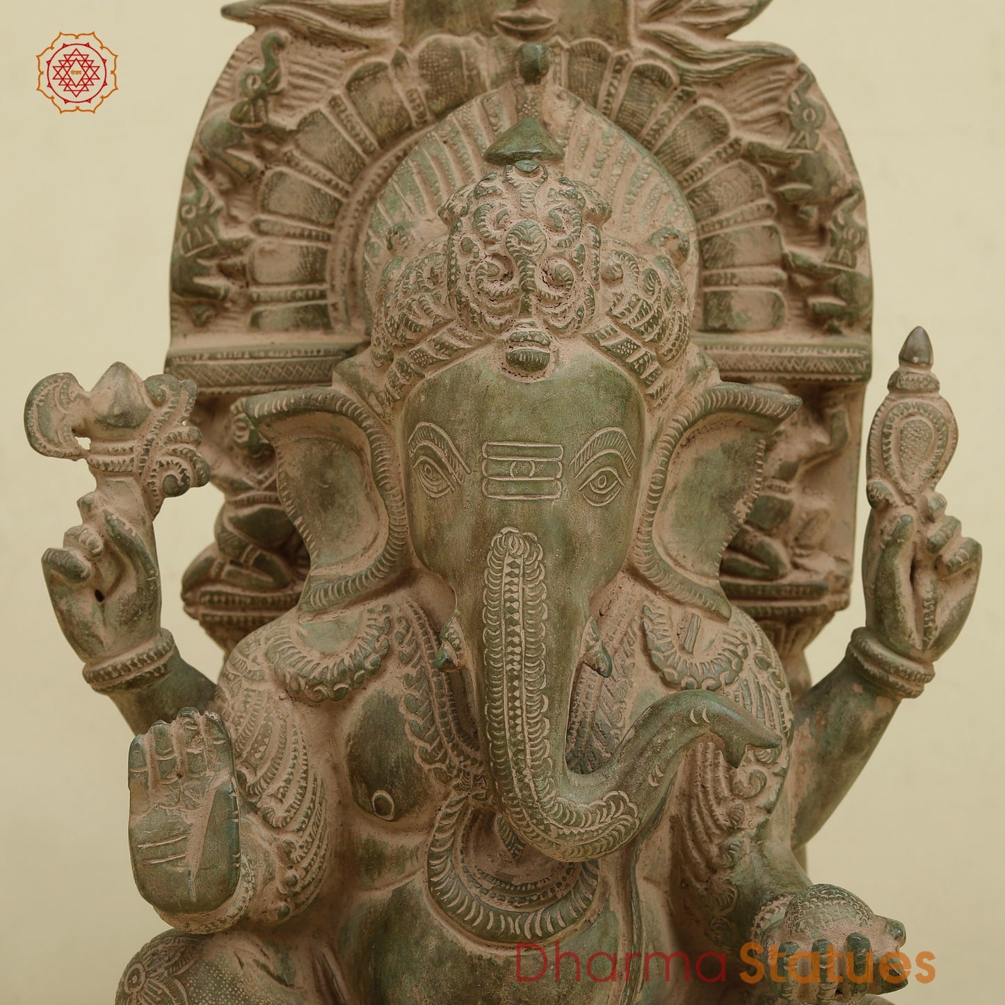 Brass Surya Ganesh With throne, Antique Green Finish 16.5”