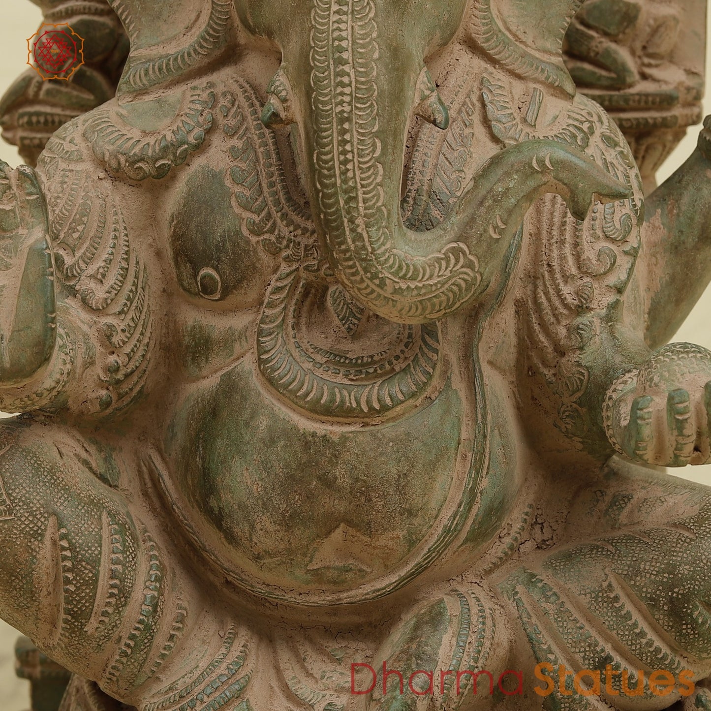 Brass Surya Ganesh With throne, Antique Green Finish 16.5”