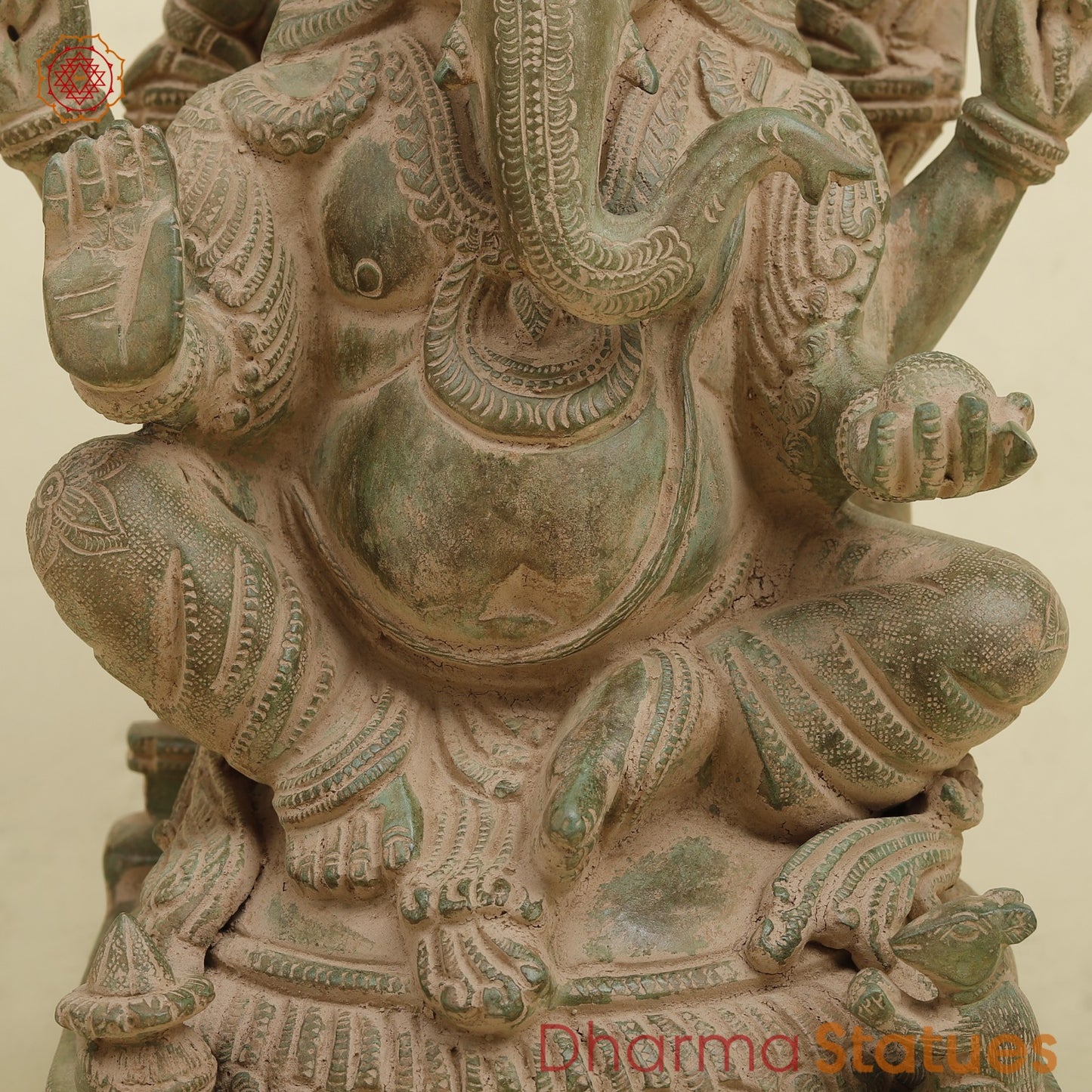 Brass Surya Ganesh With throne, Antique Green Finish 16.5”