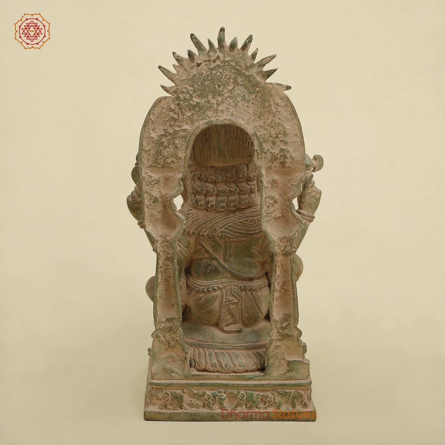 Brass Surya Ganesh With throne, Antique Green Finish 16.5”