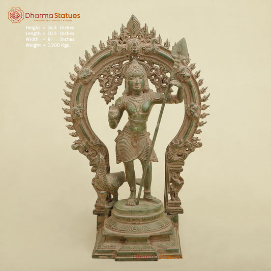 Brass Kartik With Yaali Arch Fine, Antique green Finish 16.5”