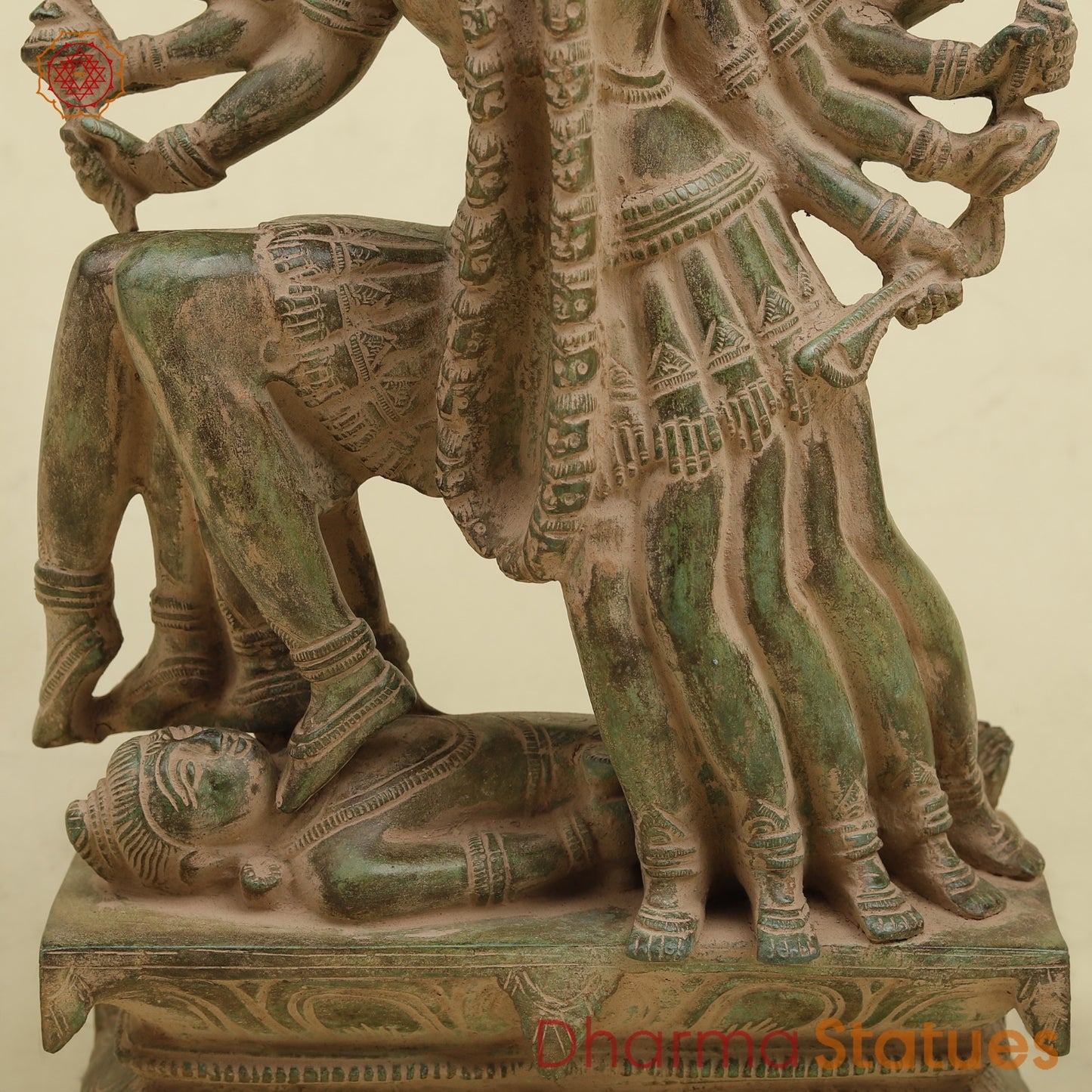 Brass Kaali 10 Face Fine, Antique Green Finish 15.5”