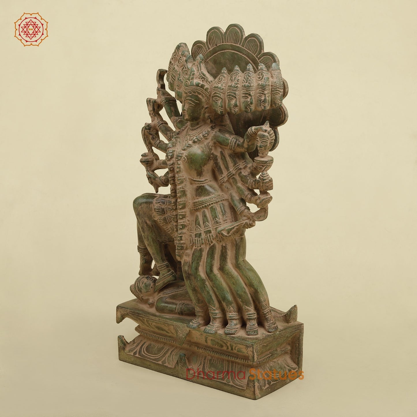 Brass Kaali 10 Face Fine, Antique Green Finish 15.5”